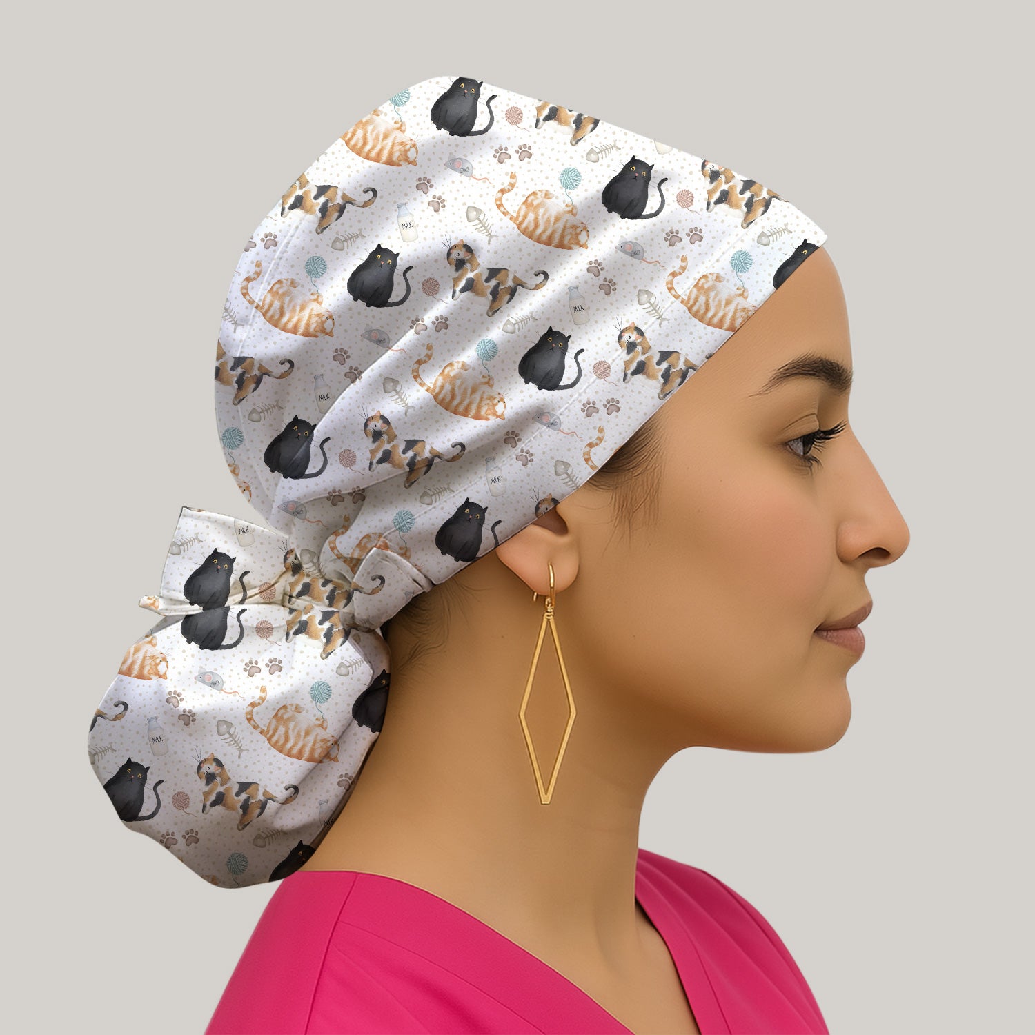 Cute Cat Yarn Paw Pattern Scrub Cap, Surgical Caps for Doctors