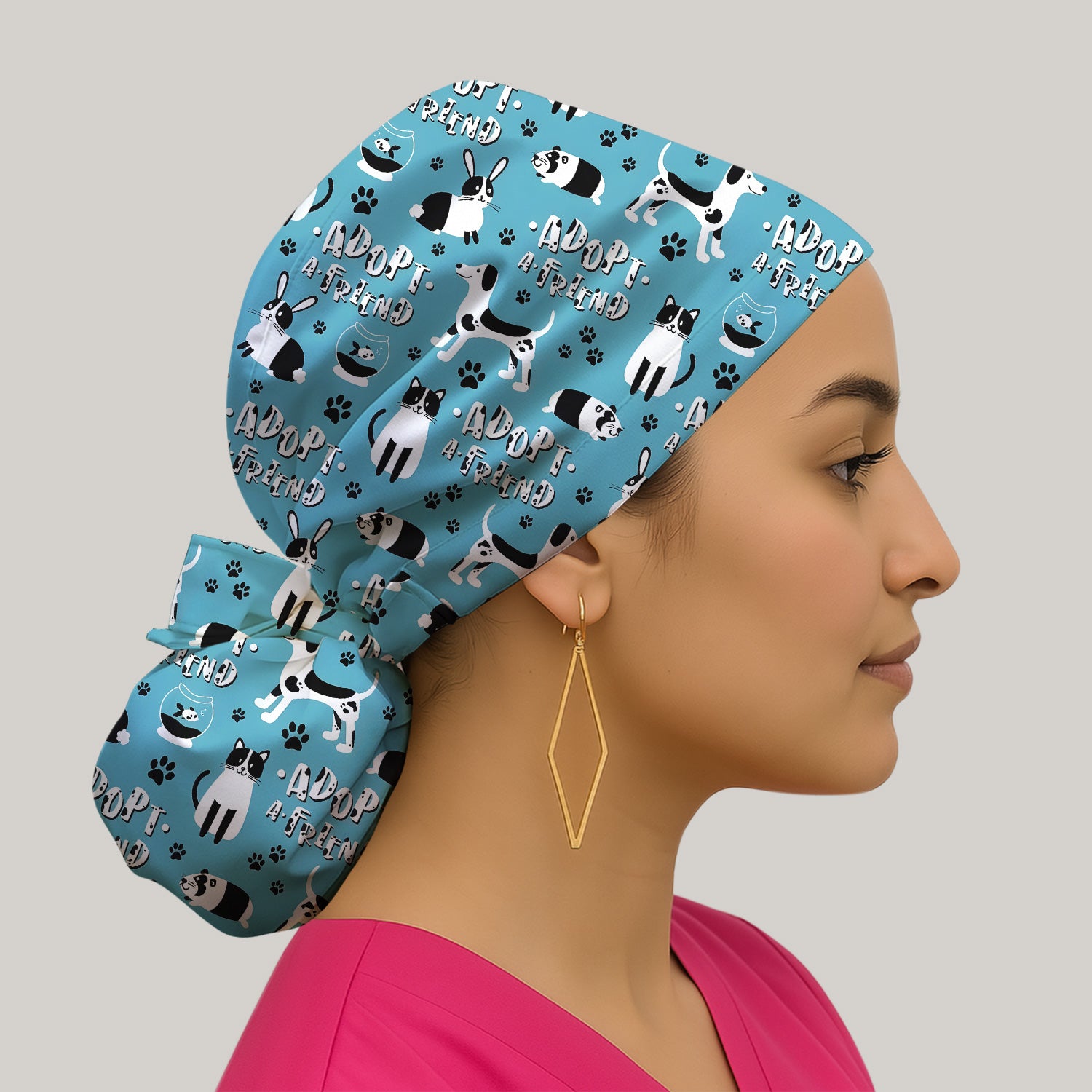 Cute Adopt A Friend Pet Pattern Scrub Cap, Surgical Caps for Doctors