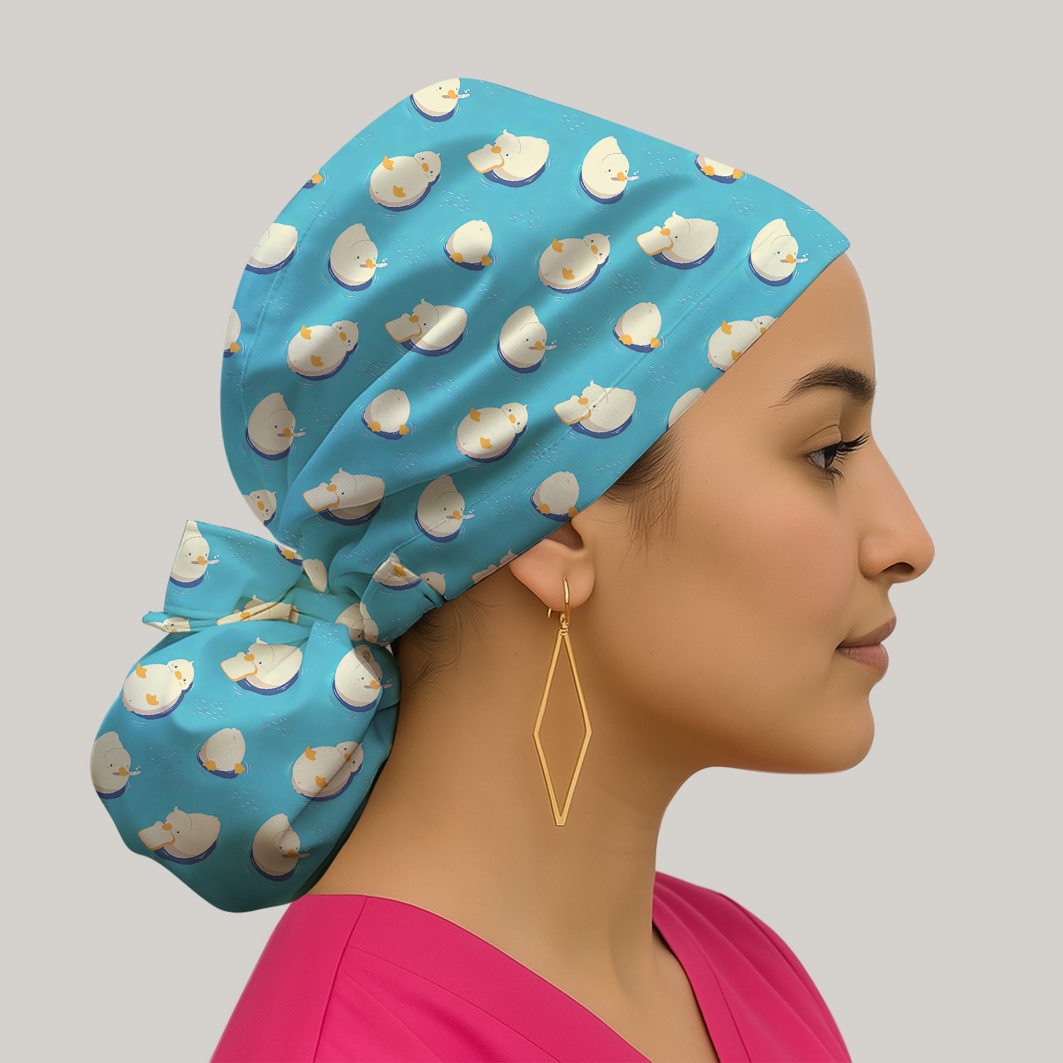Cute Blue Duck Pond Pattern Scrub Cap, Breathable Fabrics Caps Uniform
