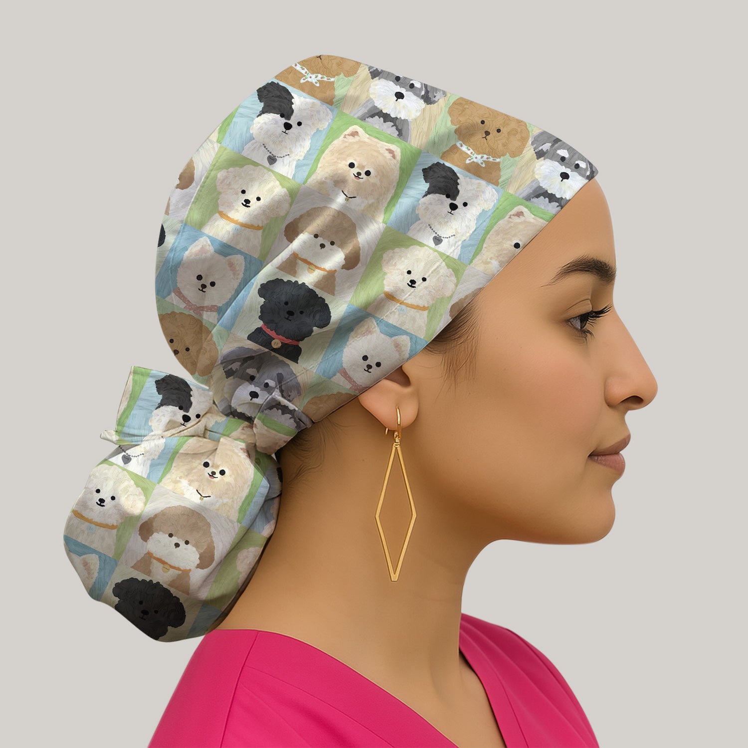 Adorable Different Dog Breeds Pattern Caps, Surgical Caps for Doctors