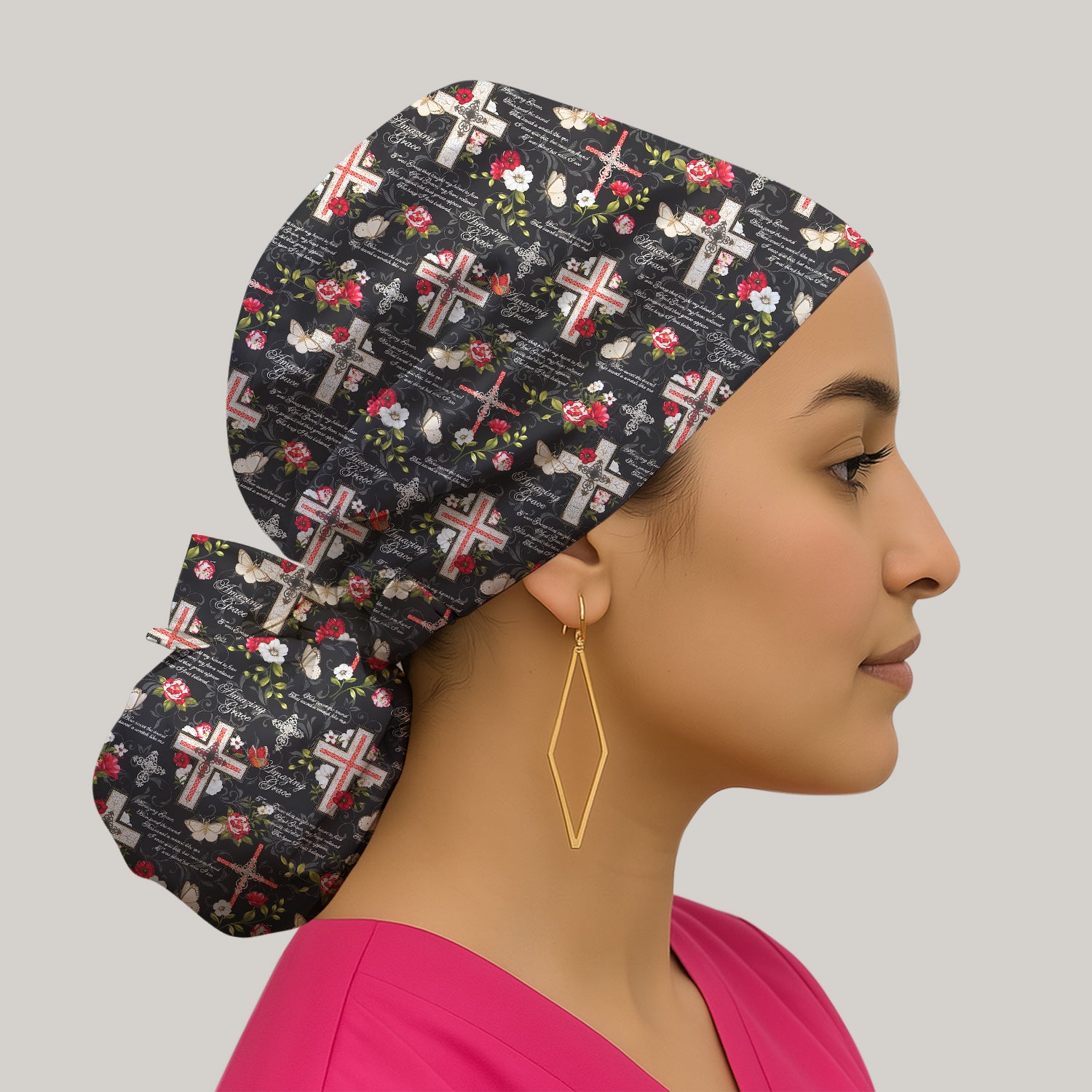 Christian Cross Roses And Butterflies Print Scrub Cap, Surgical Caps for Doctors