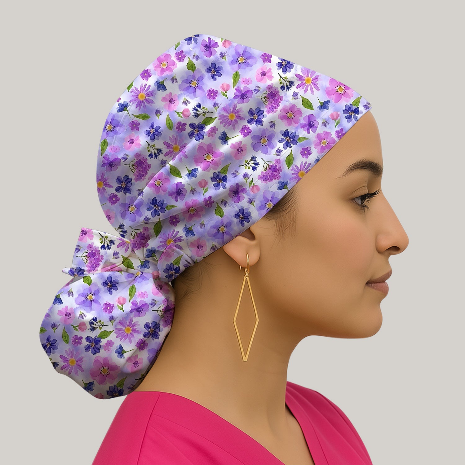 Purple Watercolor Wildflower Bloom Pattern Scrub Cap, Surgical Caps for Doctors