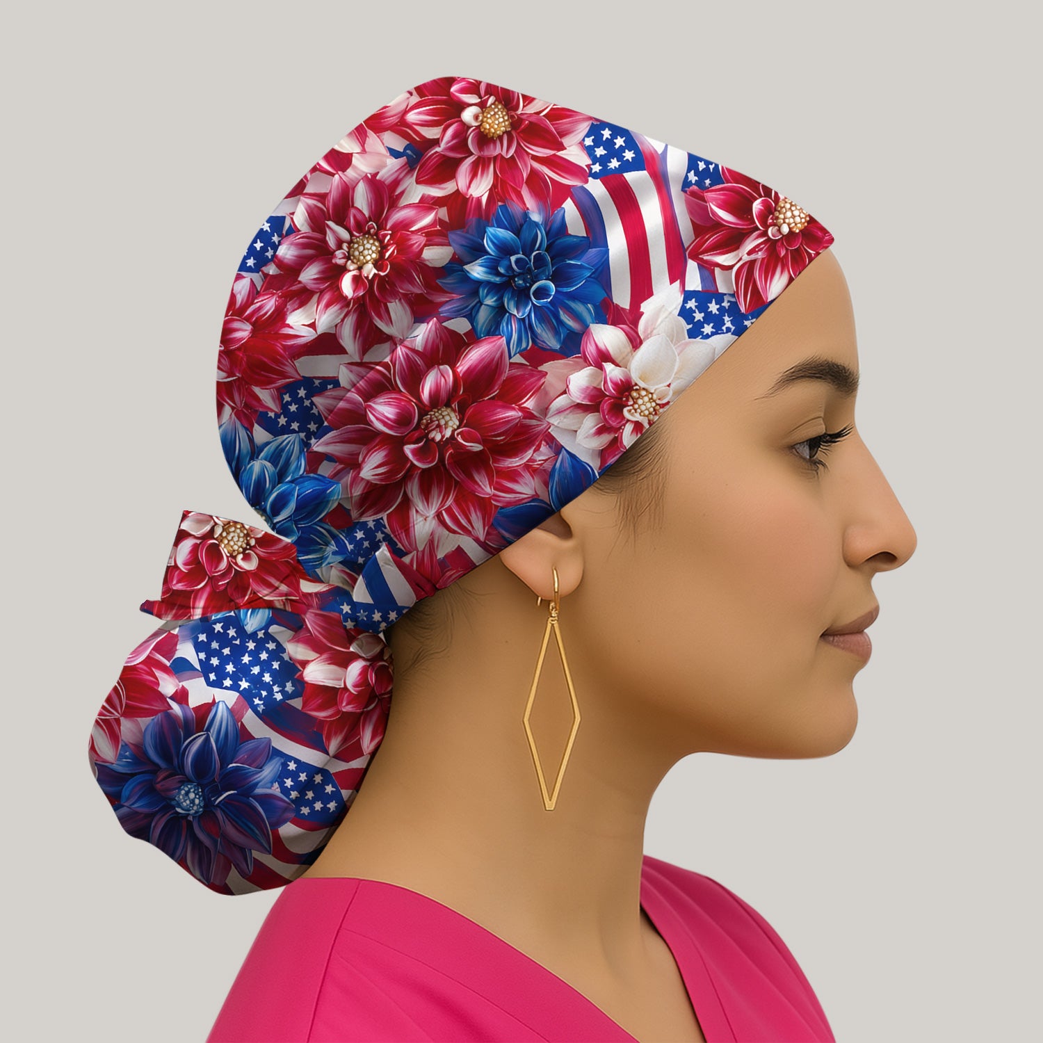 Festive Patriotic Floral Flag Pattern Scrub Cap, Surgical Caps for Doctors