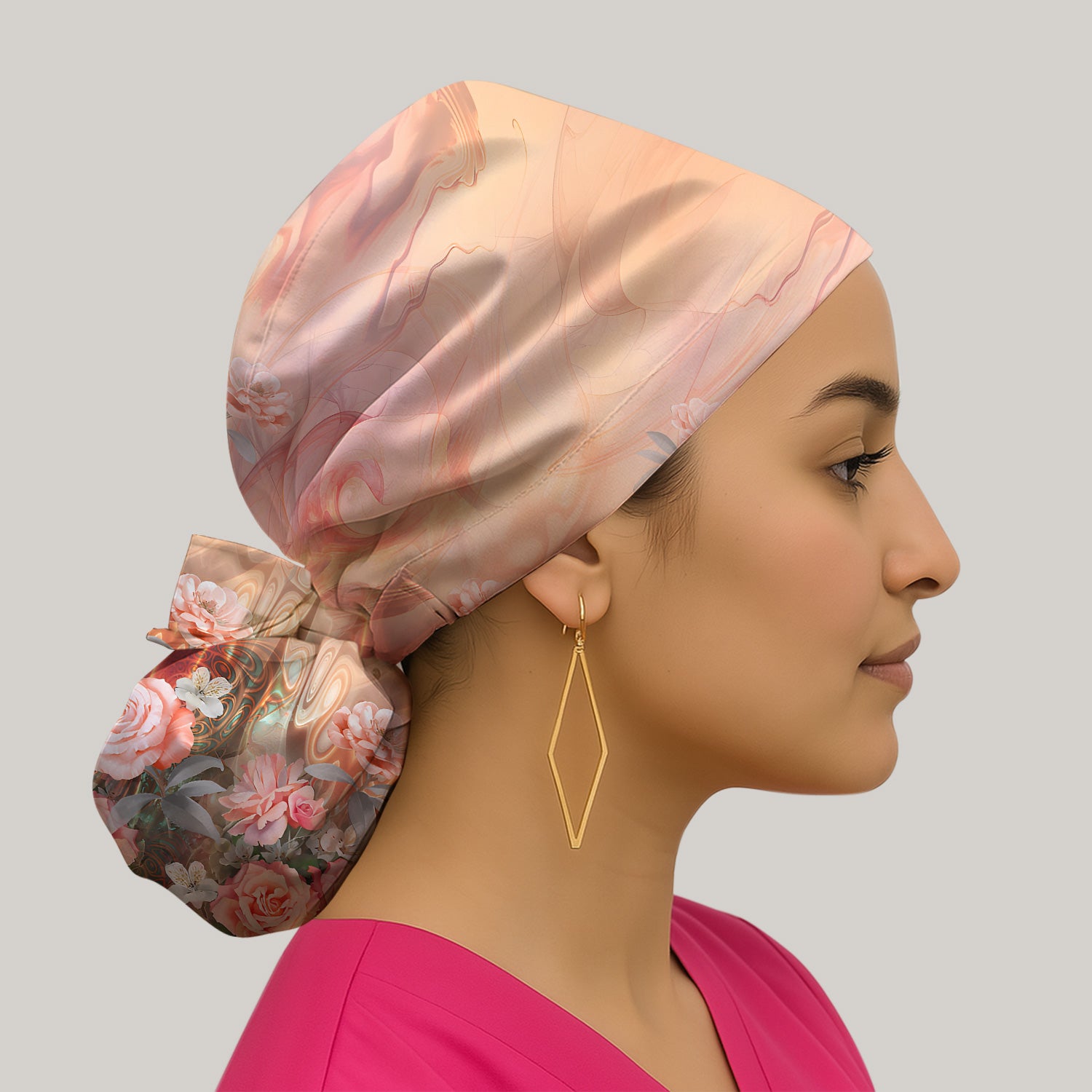 Elegant Peach Marble Rose Pattern Scrub Cap, Surgical Caps for Doctors