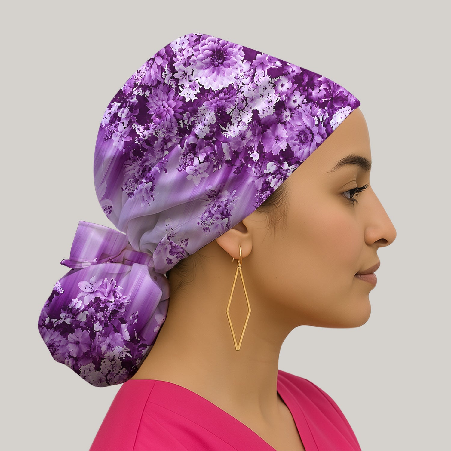 Purple Blossom Garden Pattern Scrub Cap, Surgical Caps for Doctors