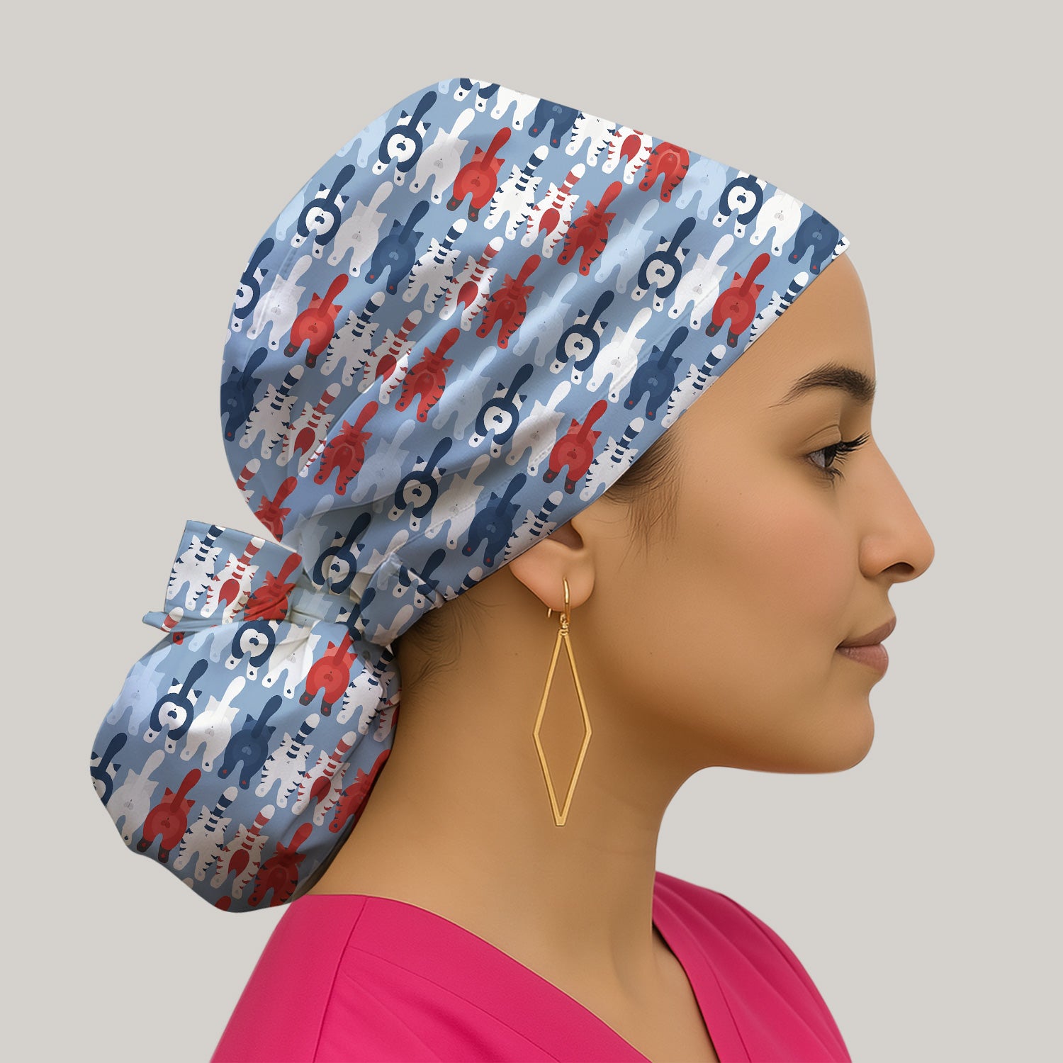 Colorful Patriotic Cat Tail Pattern Scrub Cap, Surgical Caps for Doctors