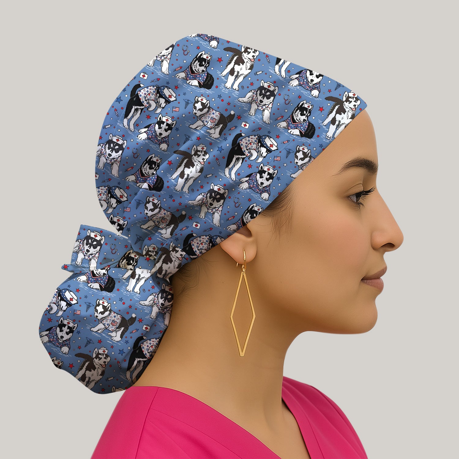 Cute Nurse Husky Dog Medical Pattern Nurse Scrub Cap, Surgical Caps for Doctors