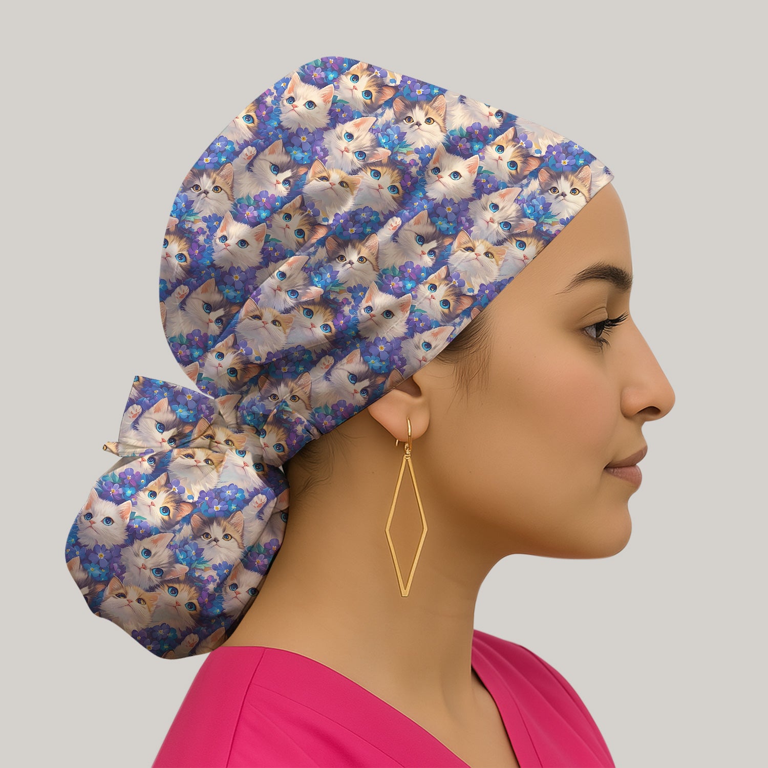 Cute Blue Eyed Kitten Pattern Scrub Cap, Surgical Caps for Doctors
