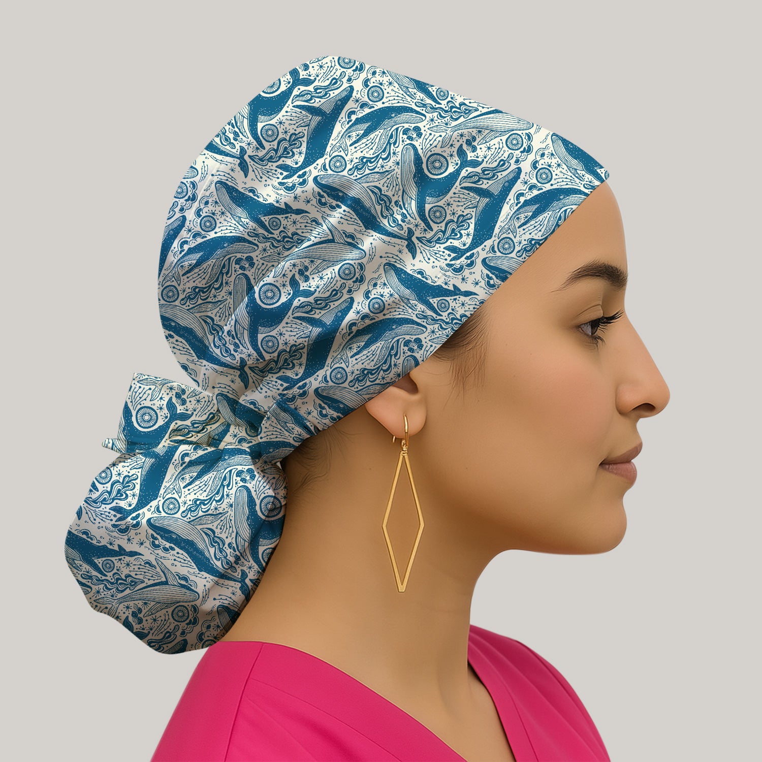 Blue Whale Ocean Pattern Scrub Cap, Breathable Fabrics Caps Uniform