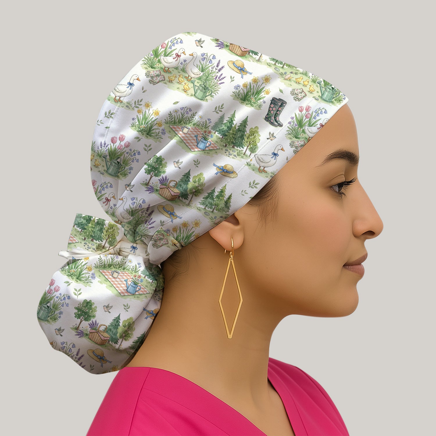 Cute Duck Garden Pattern Scrub Cap, Surgical Caps for Doctors