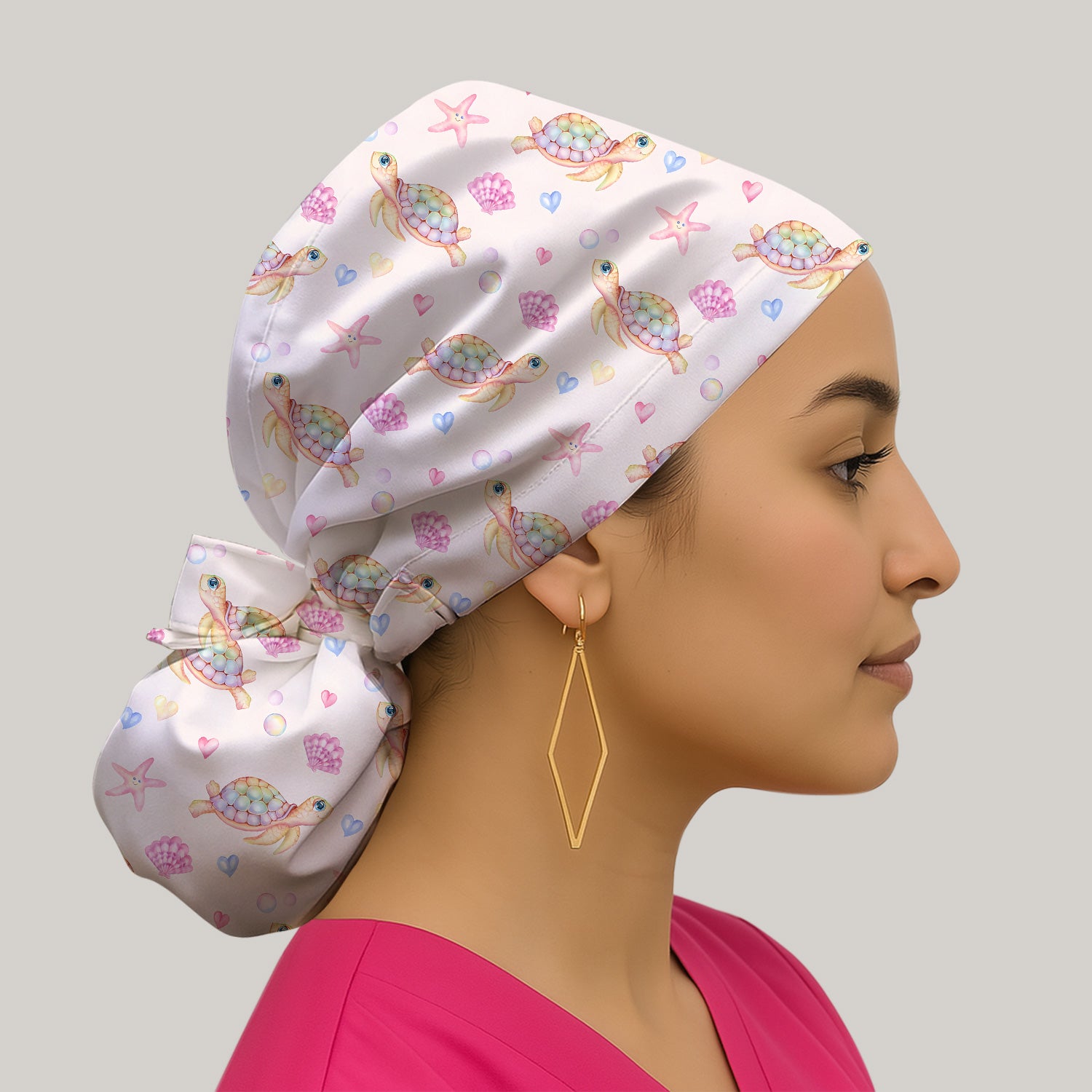 Sea Turtle Ocean Print Scrub Cap, Bouffant Scrub Caps for Women