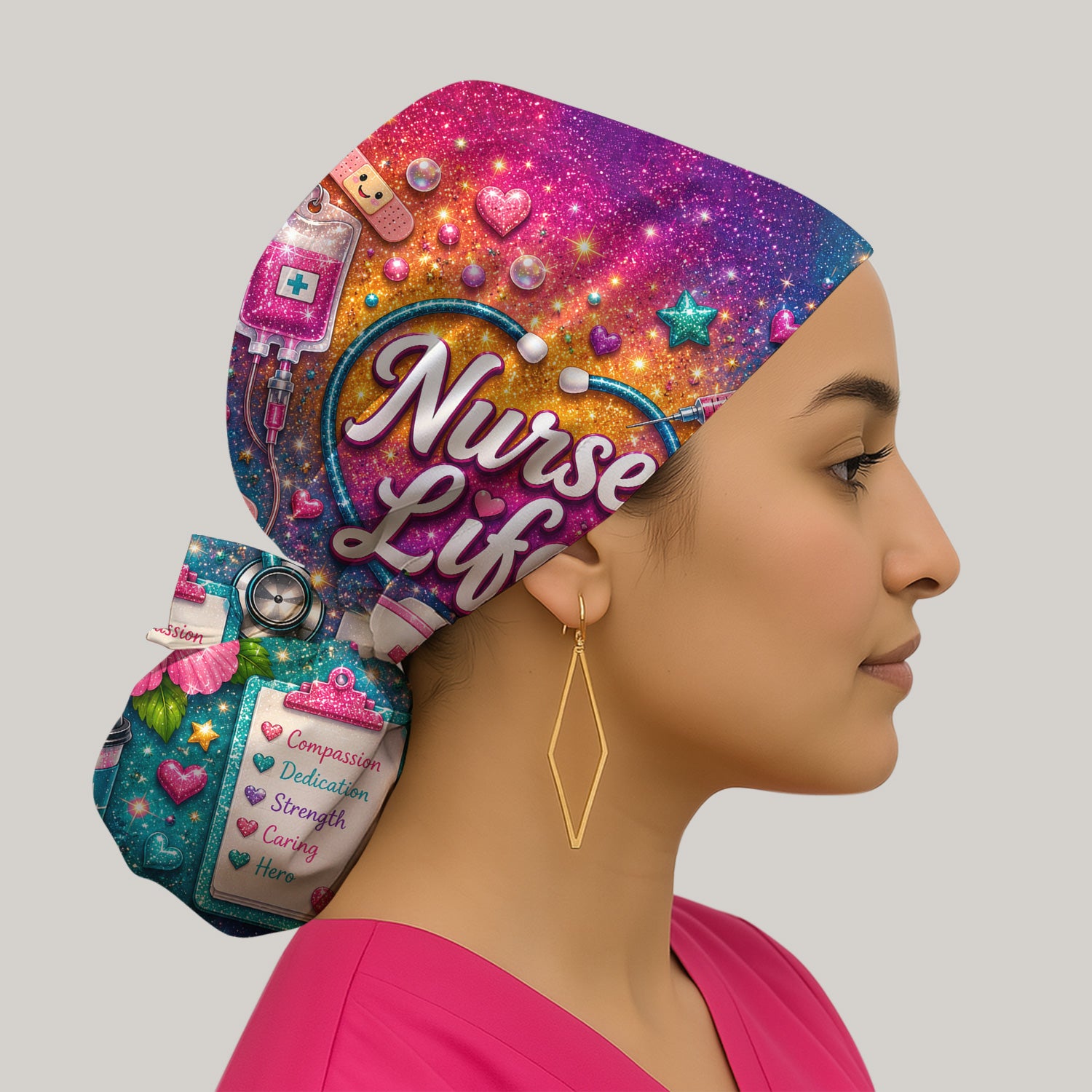 Colorful Nurse Life Heart Pattern Scrub Cap, Surgical Caps for Doctors