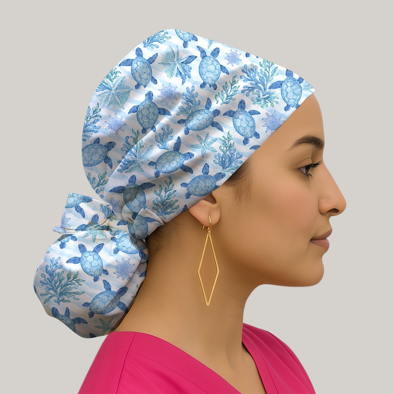Cute Coastal Sea Turtle Coral Pattern Scrub Cap, Surgical Caps for Doctors