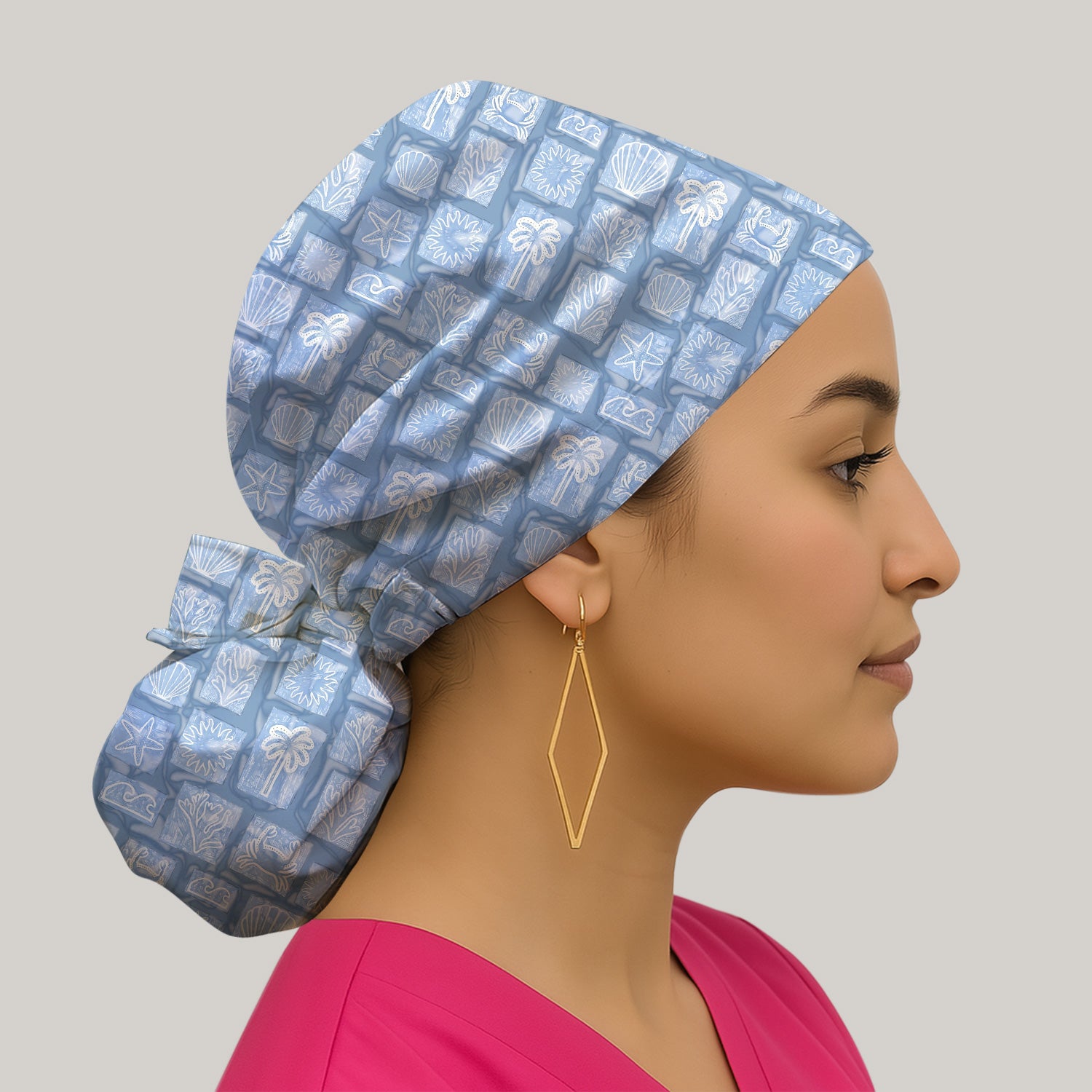 Coastal Seashell Starfish Nurse Pattern Scrub Cap, Surgical Caps for Doctors