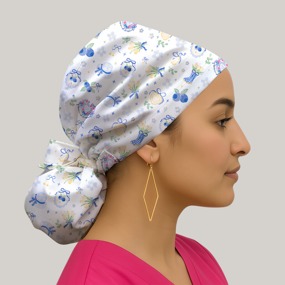 Cute Blueberry Bow Print Scrub Cap, Surgical Caps for Doctors