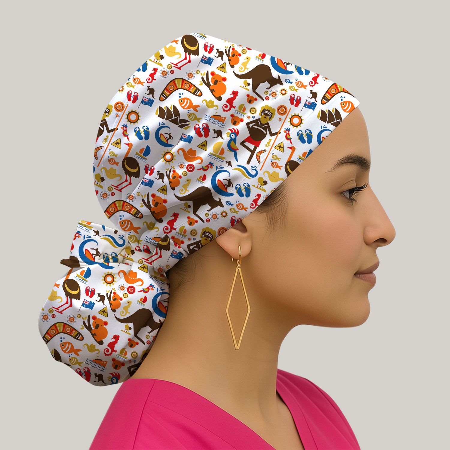 Indigenous Inspired Icon Scrub Cap, Australia Culture Pattern Nurse Hat, Comfortable Scrubs For Nursing