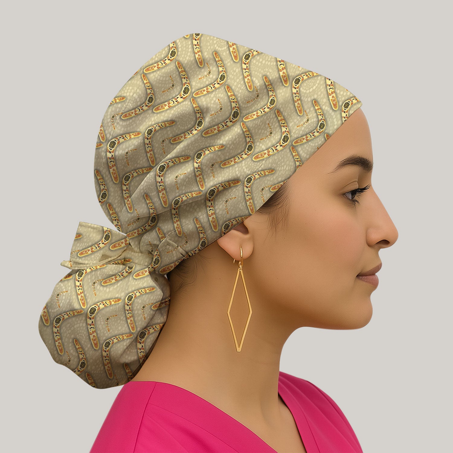 Aboriginal Boomerang Pattern Scrub Cap, Breathable Fabrics Caps Uniform