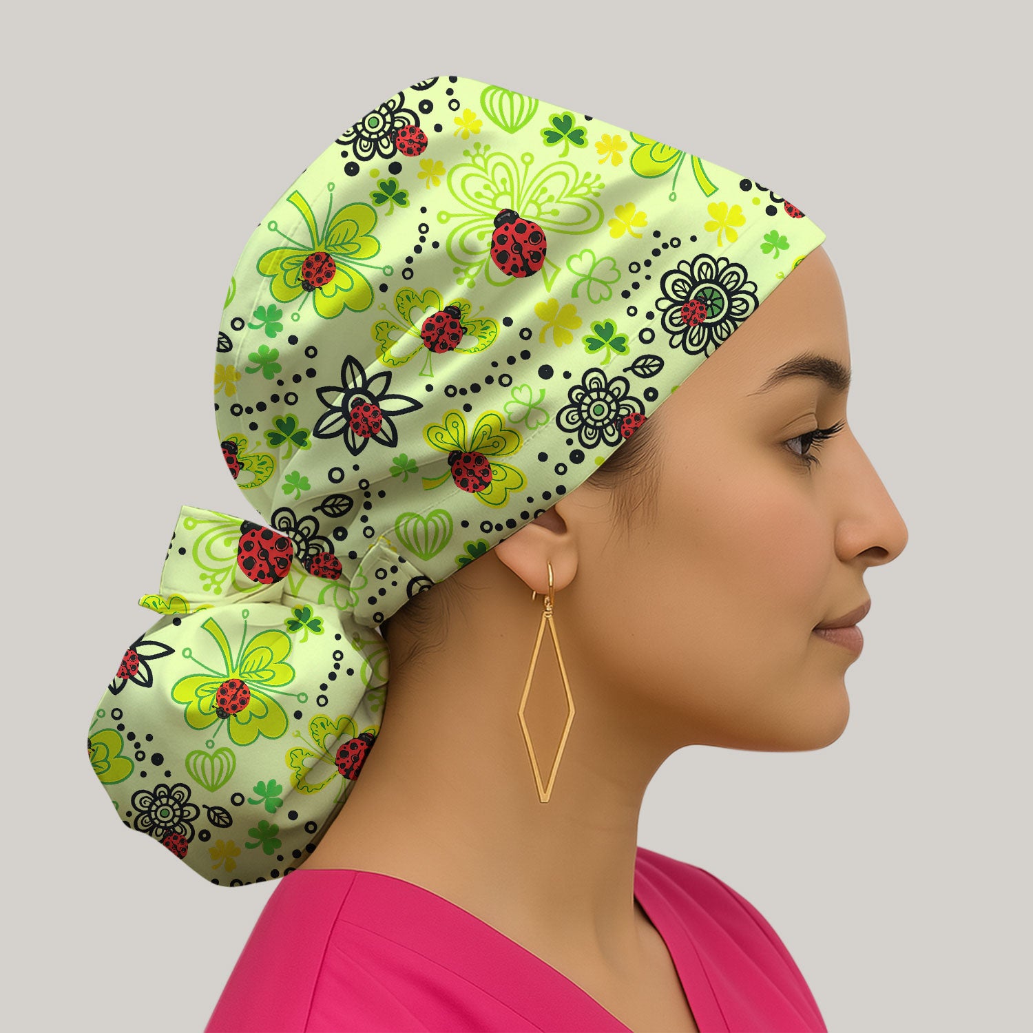 Ladybug Clover Floral Pattern Print Caps, Breathable Fabrics Caps Uniform