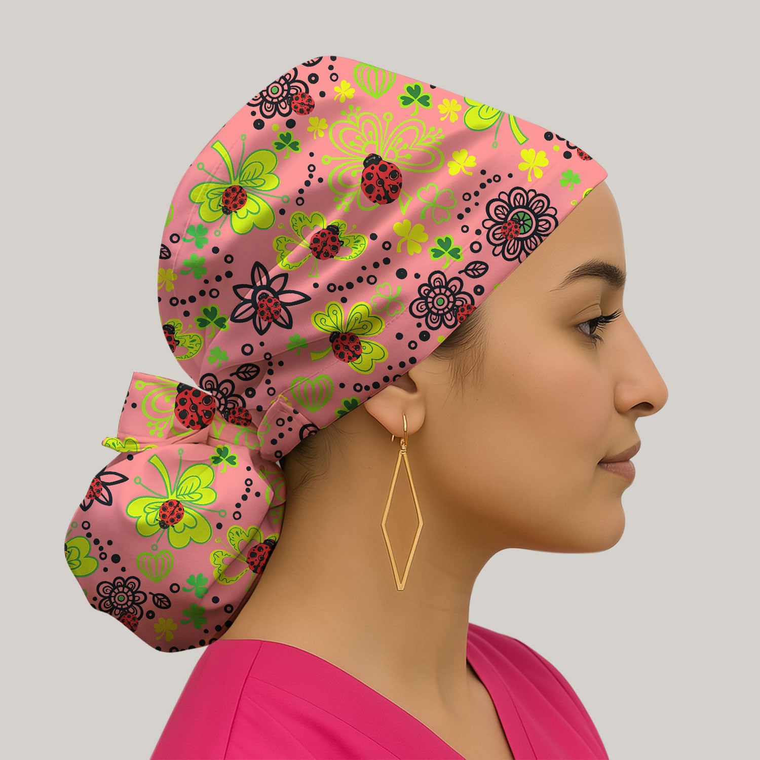 Ladybug Clover Floral Pattern Print Caps, Breathable Fabrics Caps Uniform