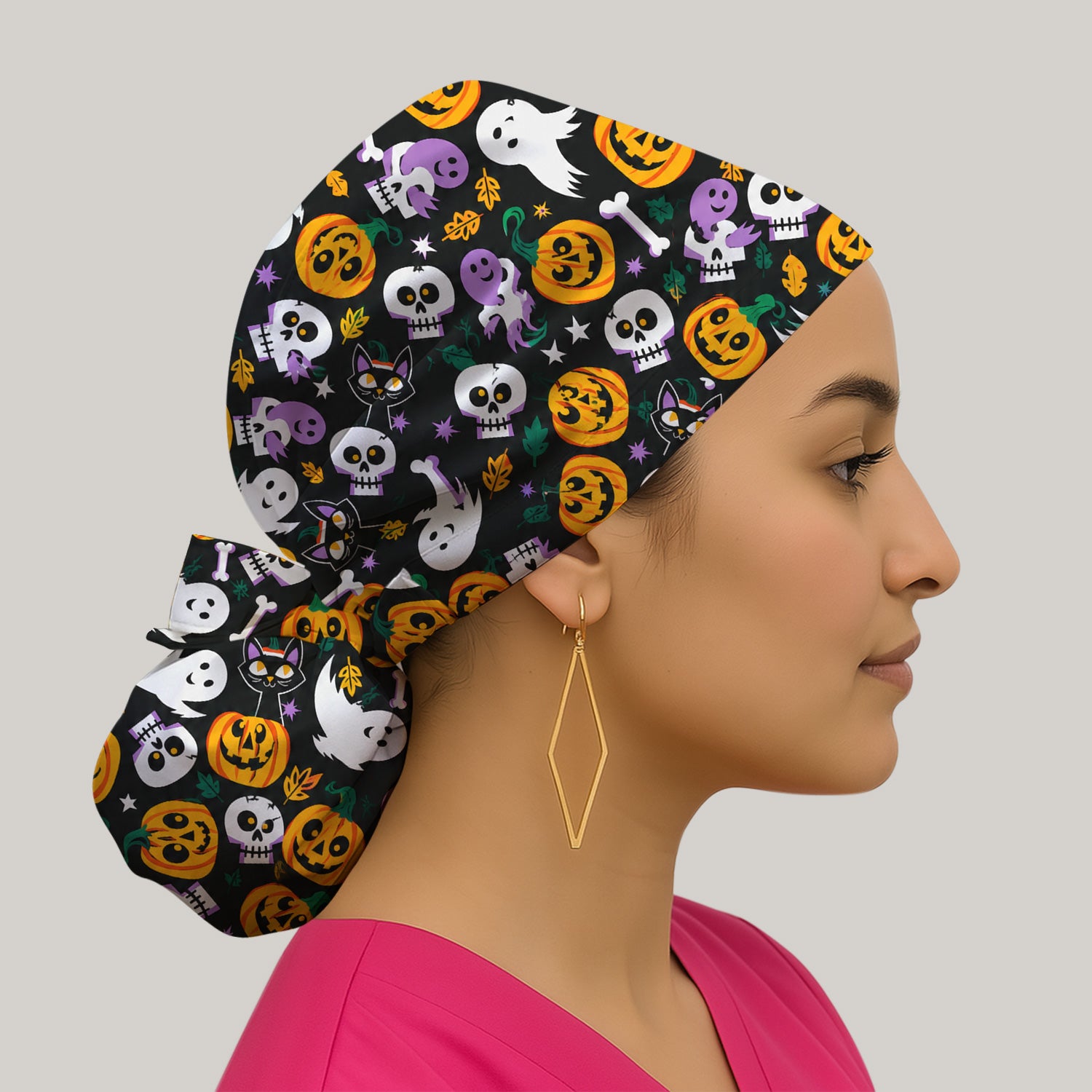 Spooky Pumpkin Ghost Print Scrub Cap, Surgical Caps for Doctors