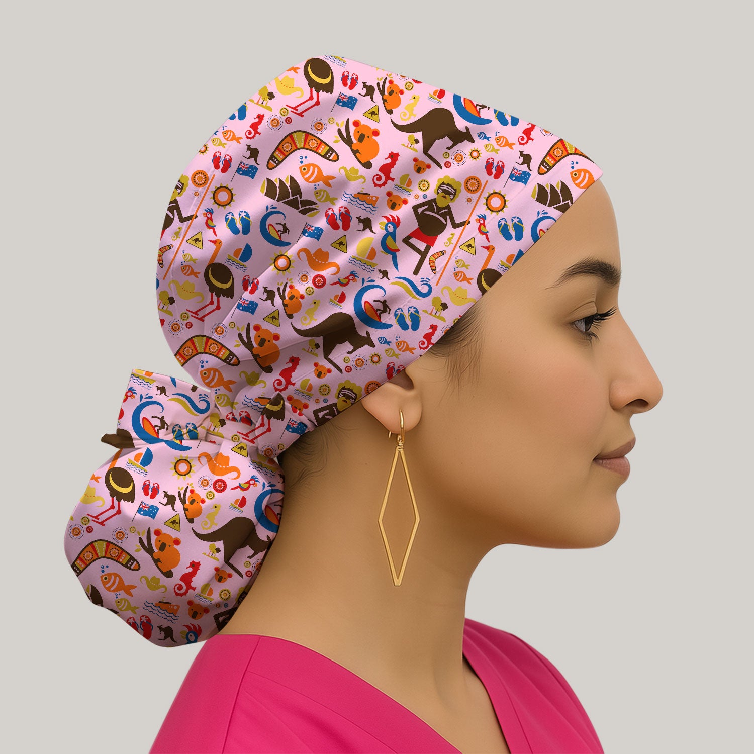 Indigenous Inspired Icon Scrub Cap, Australia Culture Pattern Nurse Hat, Comfortable Scrubs For Nursing
