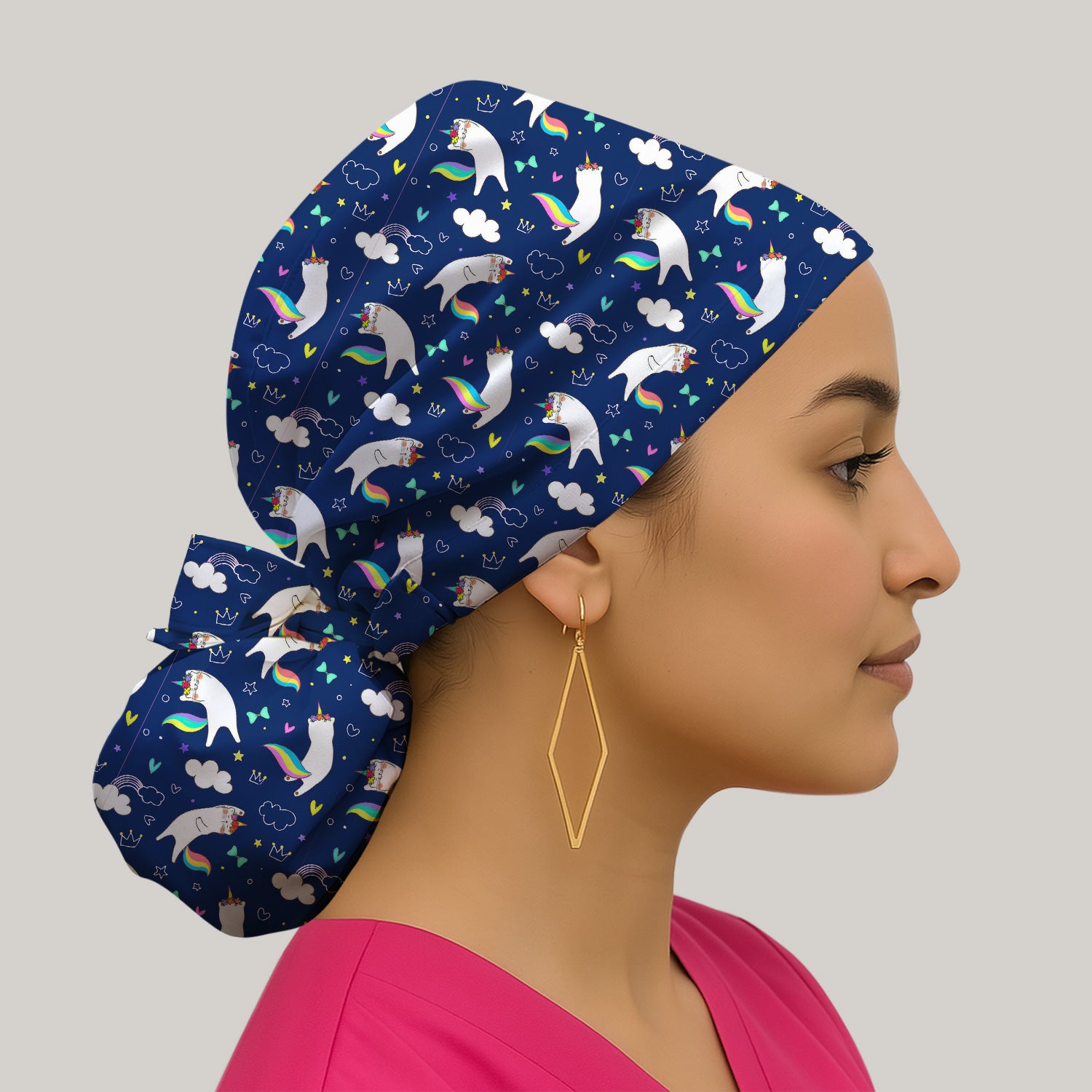 Unicorn Cat With Rainbow Tail Clouds Scrub Cap, Surgical Caps for Doctors