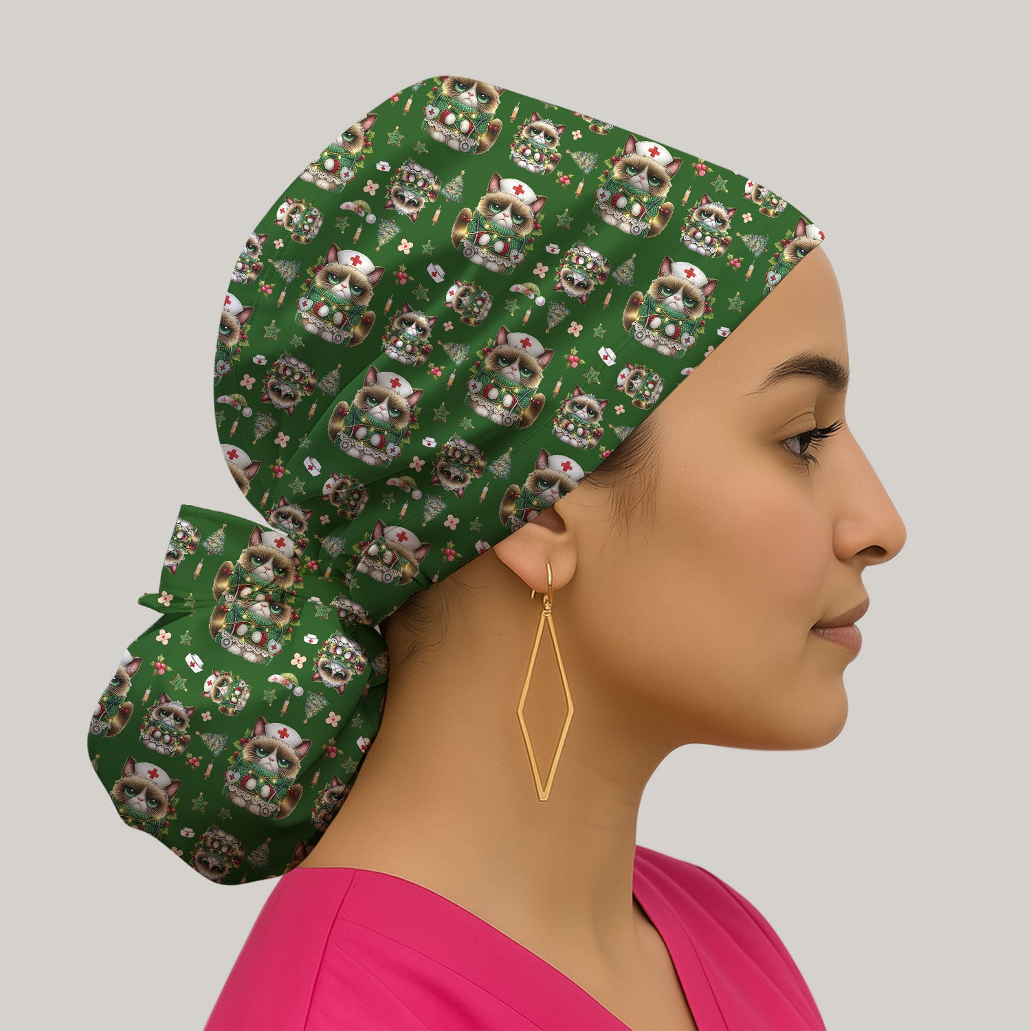 Christmas Cat Bouffant Scrub Caps for Women - Funny Xmas Gift - Breathable Fabrics Caps Uniform