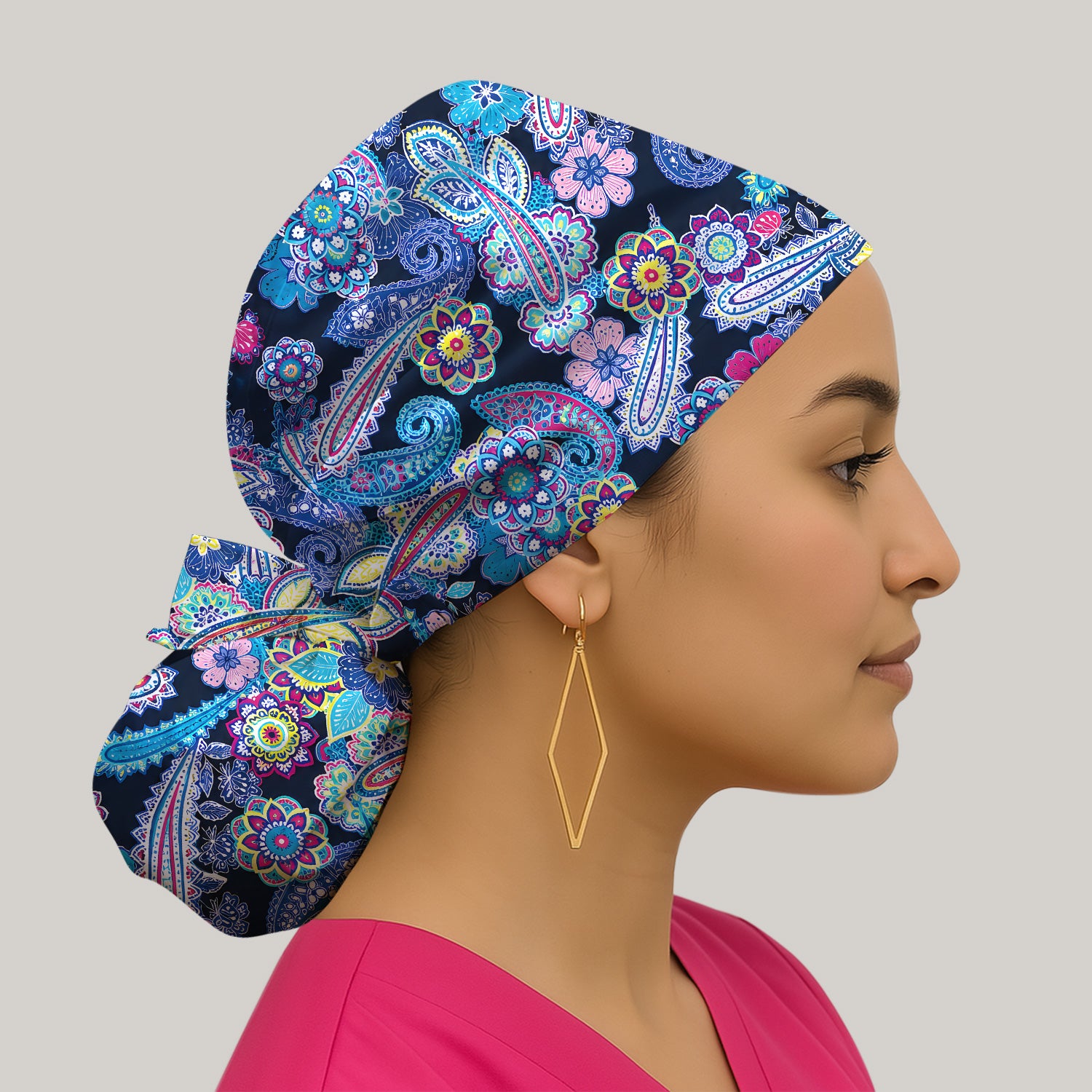 Vibrant Paisley Floral Pattern Scrub Cap, Surgical Caps for Doctors