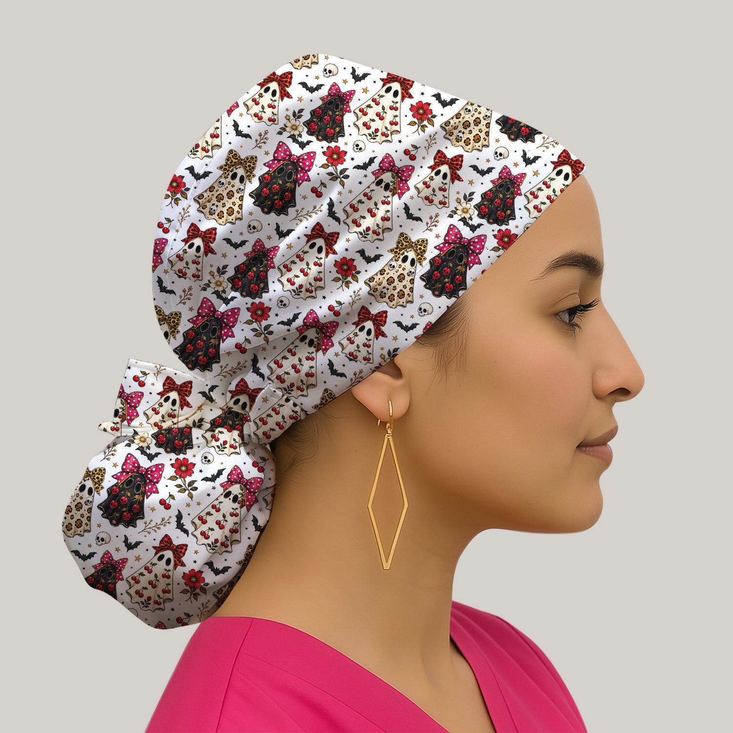 Spooky Halloween Ghost Pattern Scrub Cap, Surgical Caps for Doctors