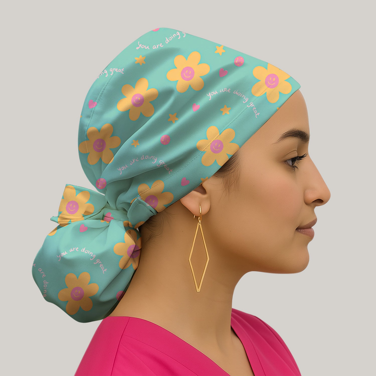 Cheerful Smiley Flower Pattern, Positive Medical Scrub Cap, Surgical Caps for Doctors