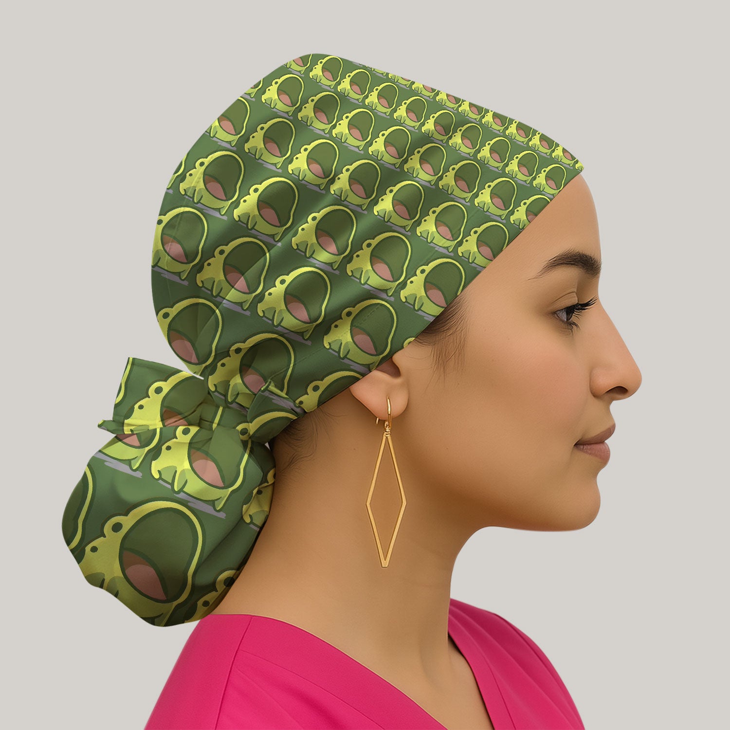 Cute Green Frog Cartoon Pattern Cap, Breathable Fabrics Caps Uniform