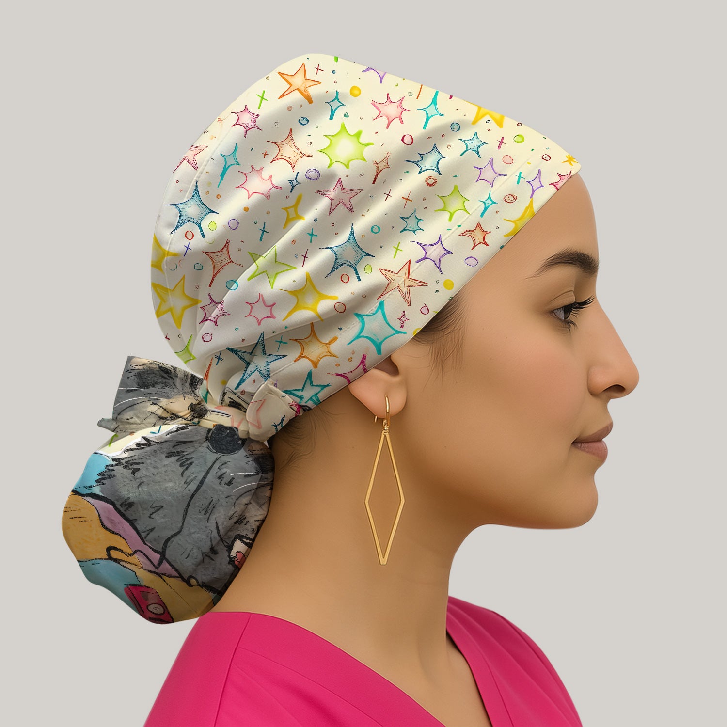 Chill Raccoon Starry Music Pattern Scrub Cap, Surgical Caps for Doctors