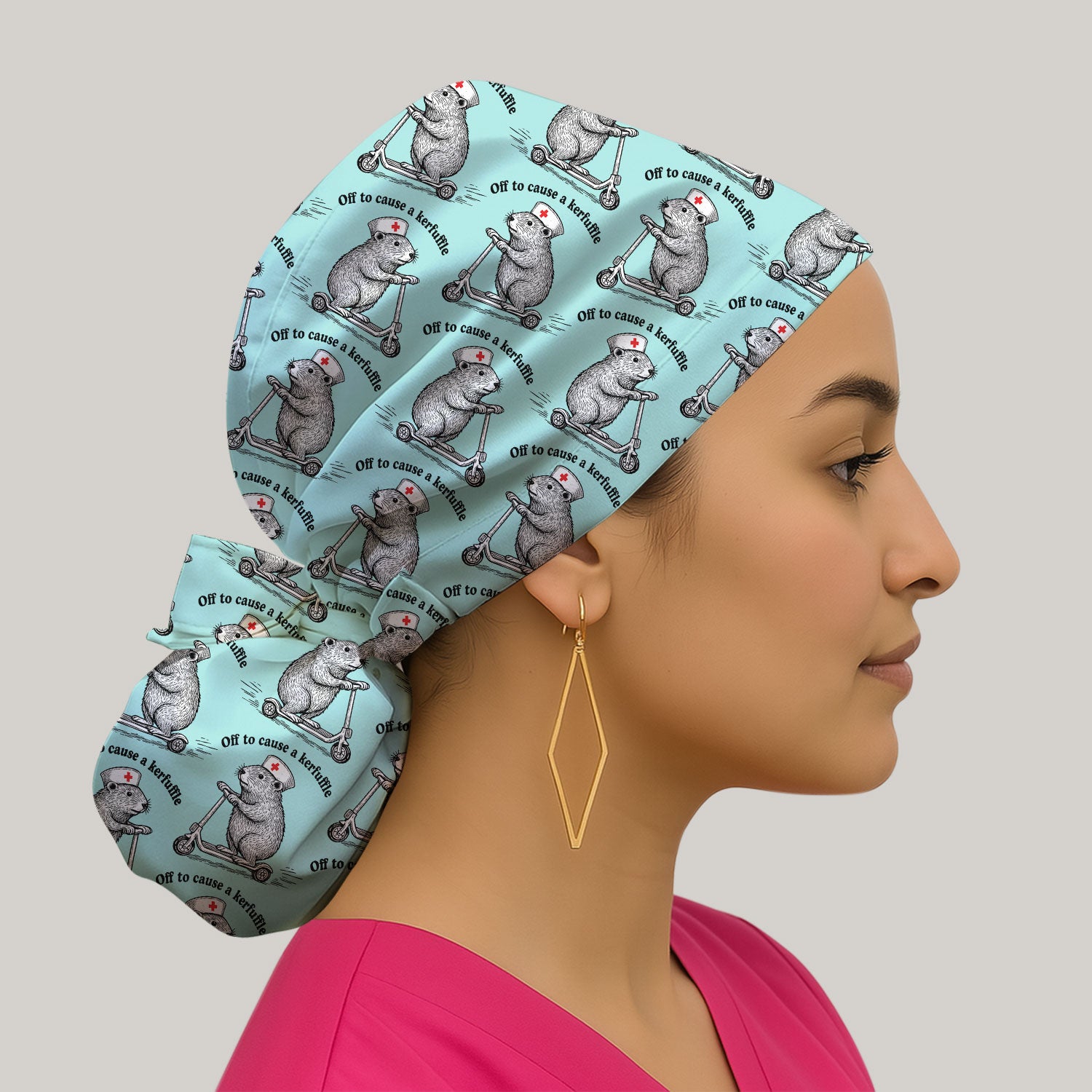 Funny Nurse Mouse Scooter Print Bouffant Scrub Cap, Surgical Caps for Doctors