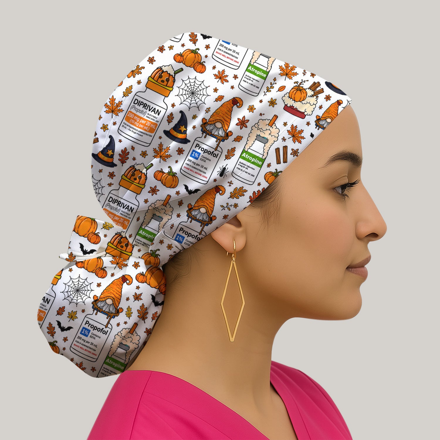 Funny Witch Hat & Pumpkin Print Scrub Cap, Surgical Caps for Doctors