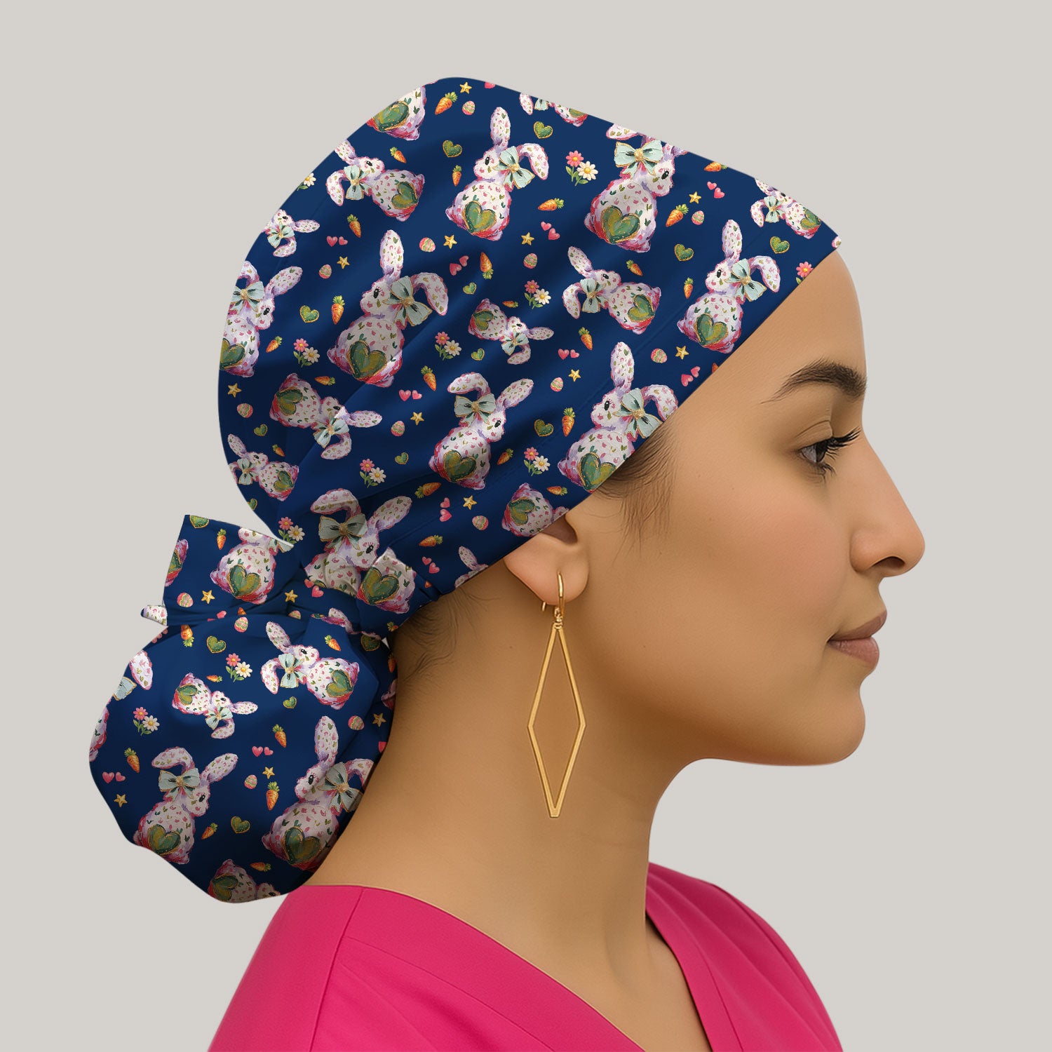 Cute Pastel Bunny Easter Pattern Cap, Bouffant Scrub Caps for Women