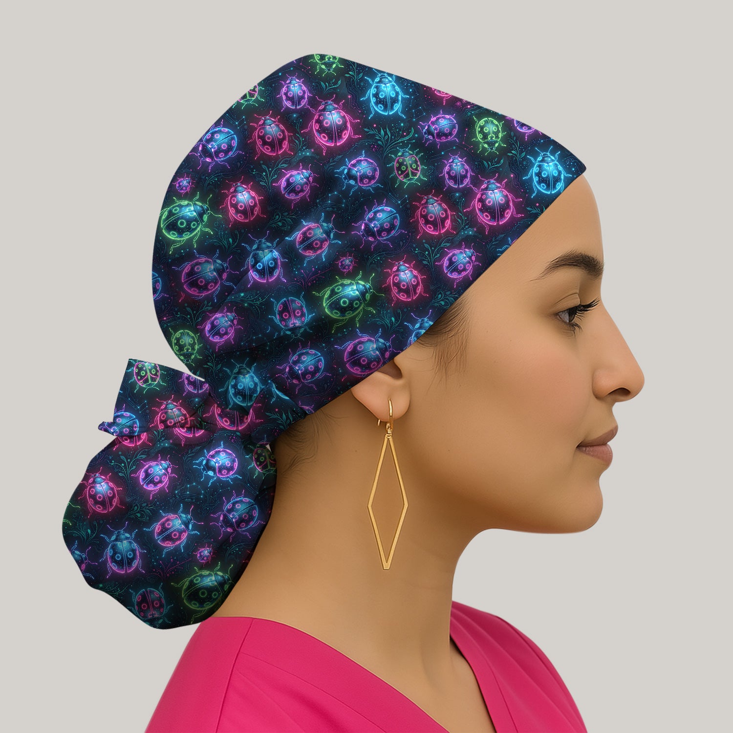 Colorful Neon Ladybug Pattern Scrub Cap, Surgical Caps for Doctors