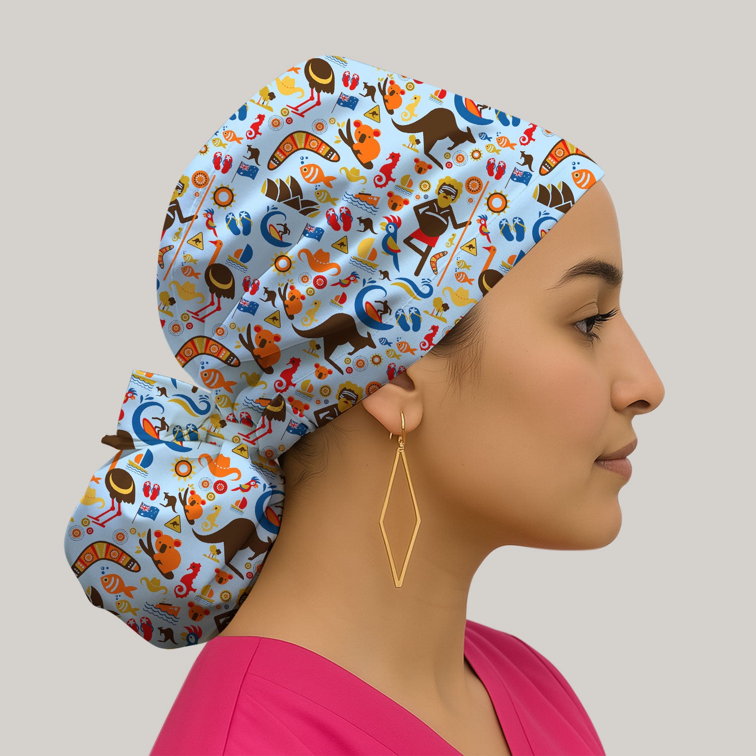 Indigenous Inspired Icon Scrub Cap, Australia Culture Pattern Nurse Hat, Comfortable Scrubs For Nursing