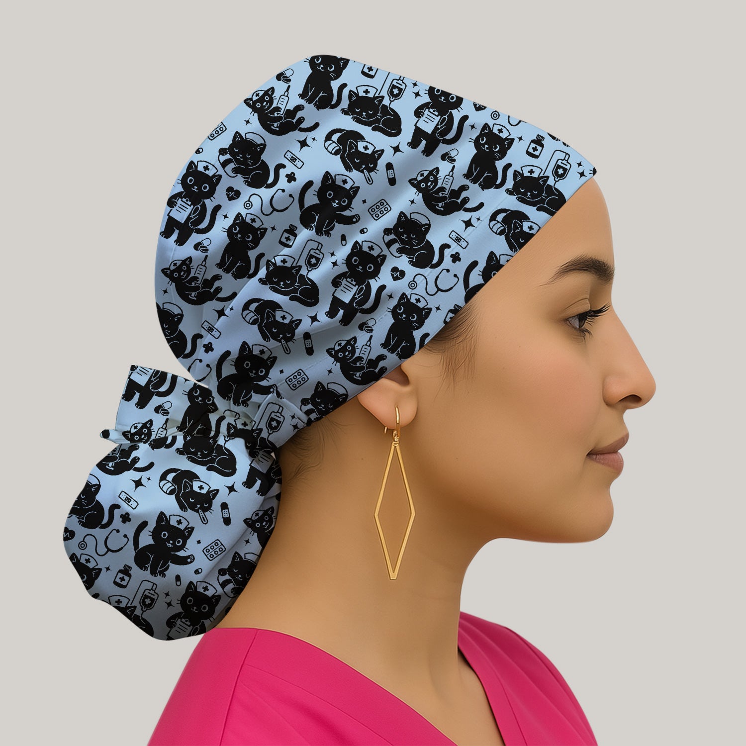 Cute Black Cat Nurse Pattern Scrub Cap, Surgical Caps for Doctors