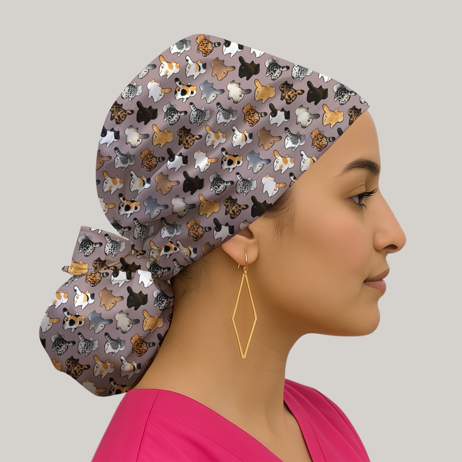 Cat Butt Pattern Medical Scrub Cap, Breathable Fabrics Nursing Uniform