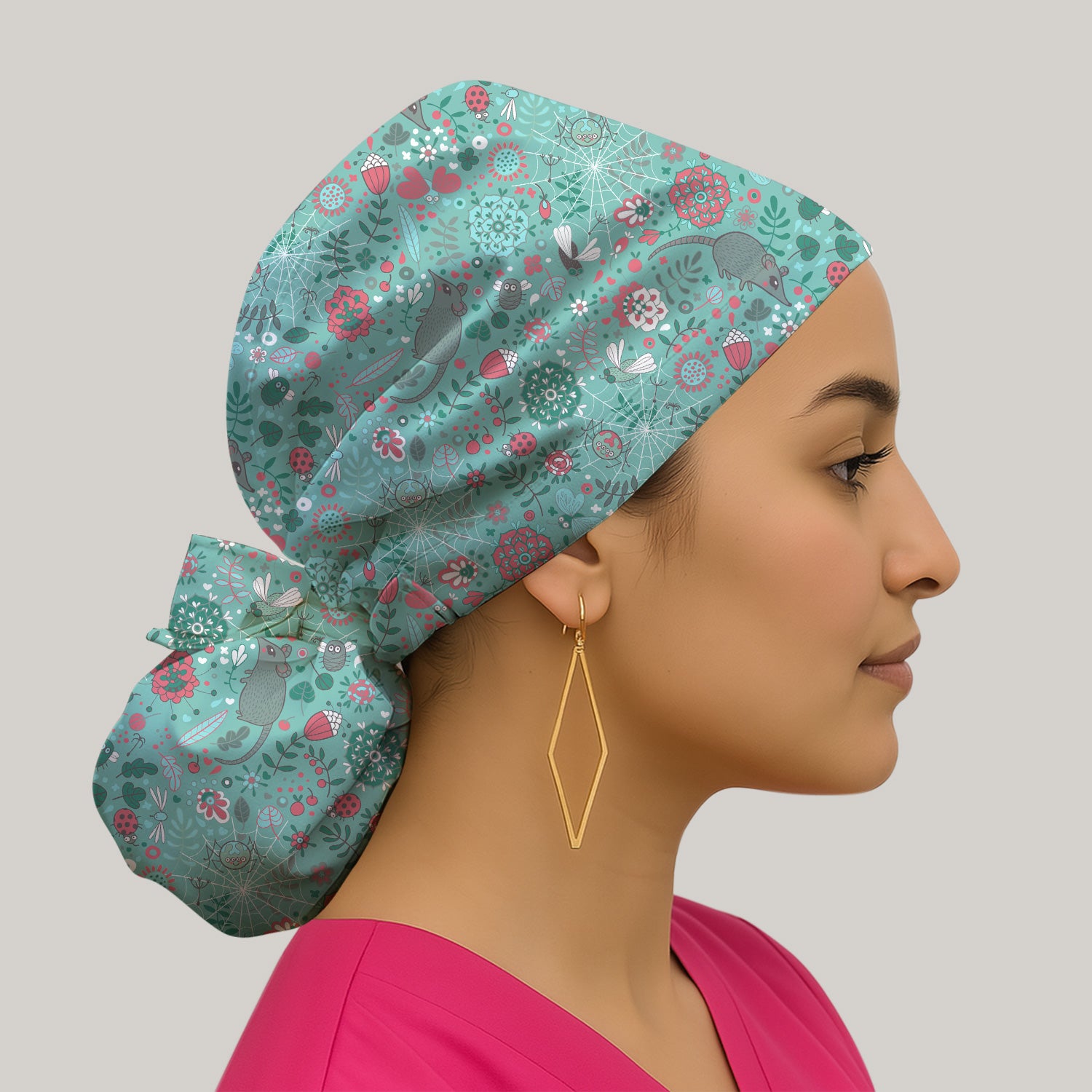 Woodland Mouse Floral Pattern Scrub Cap, Surgical Caps for Doctors