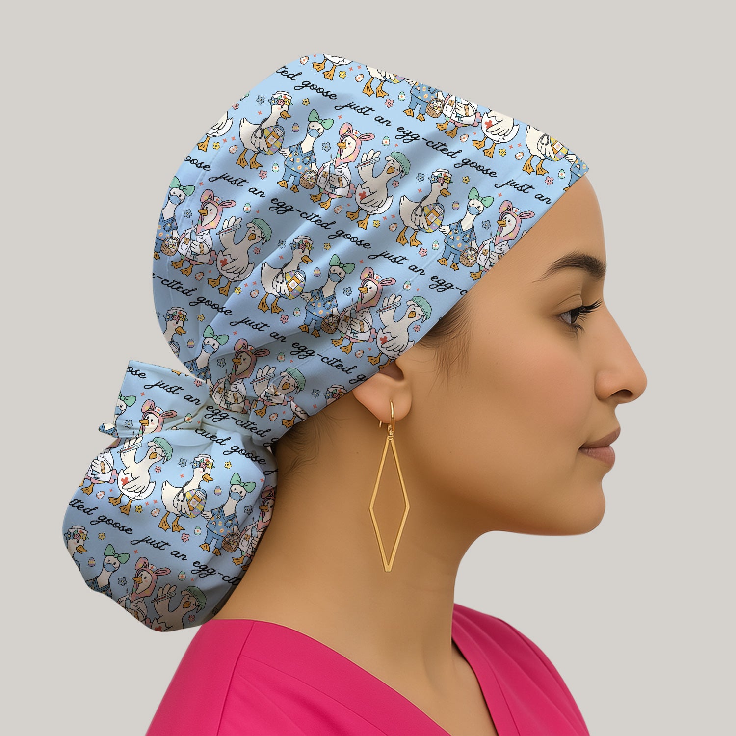 Funny Easter Nurse Goose Pattern Cap, Bouffant Scrub Caps for Women