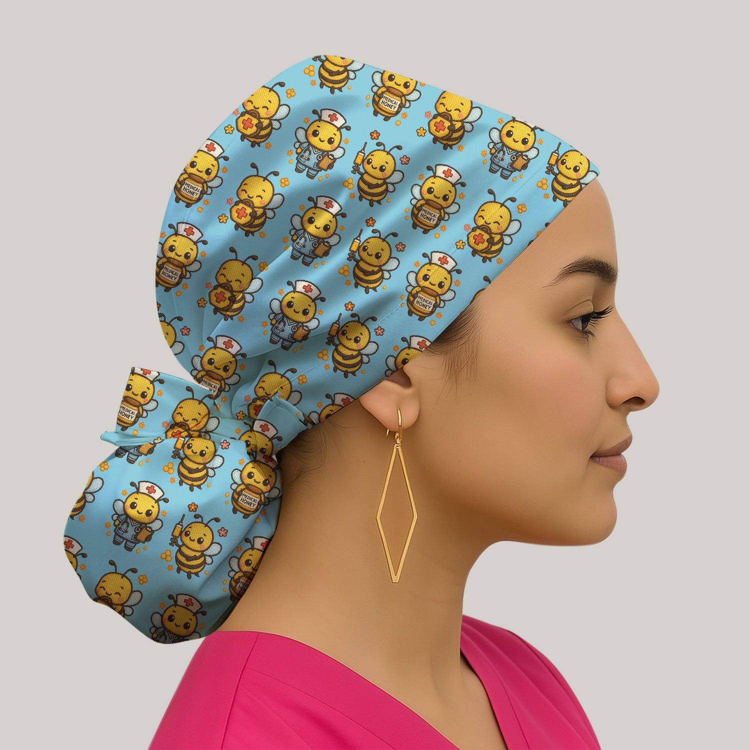 Cute Nurse Bee Scrub Cap, Kawaii Medical Honey Bee Pattern Cap for Nursing Professionals