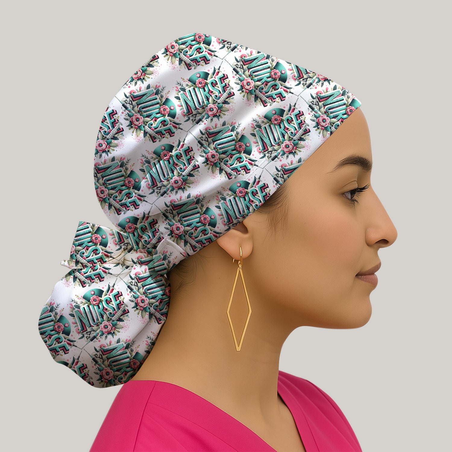 Cute Nurse Typography Floral Medical Pattern Scrub Cap, Surgical Caps for Doctors