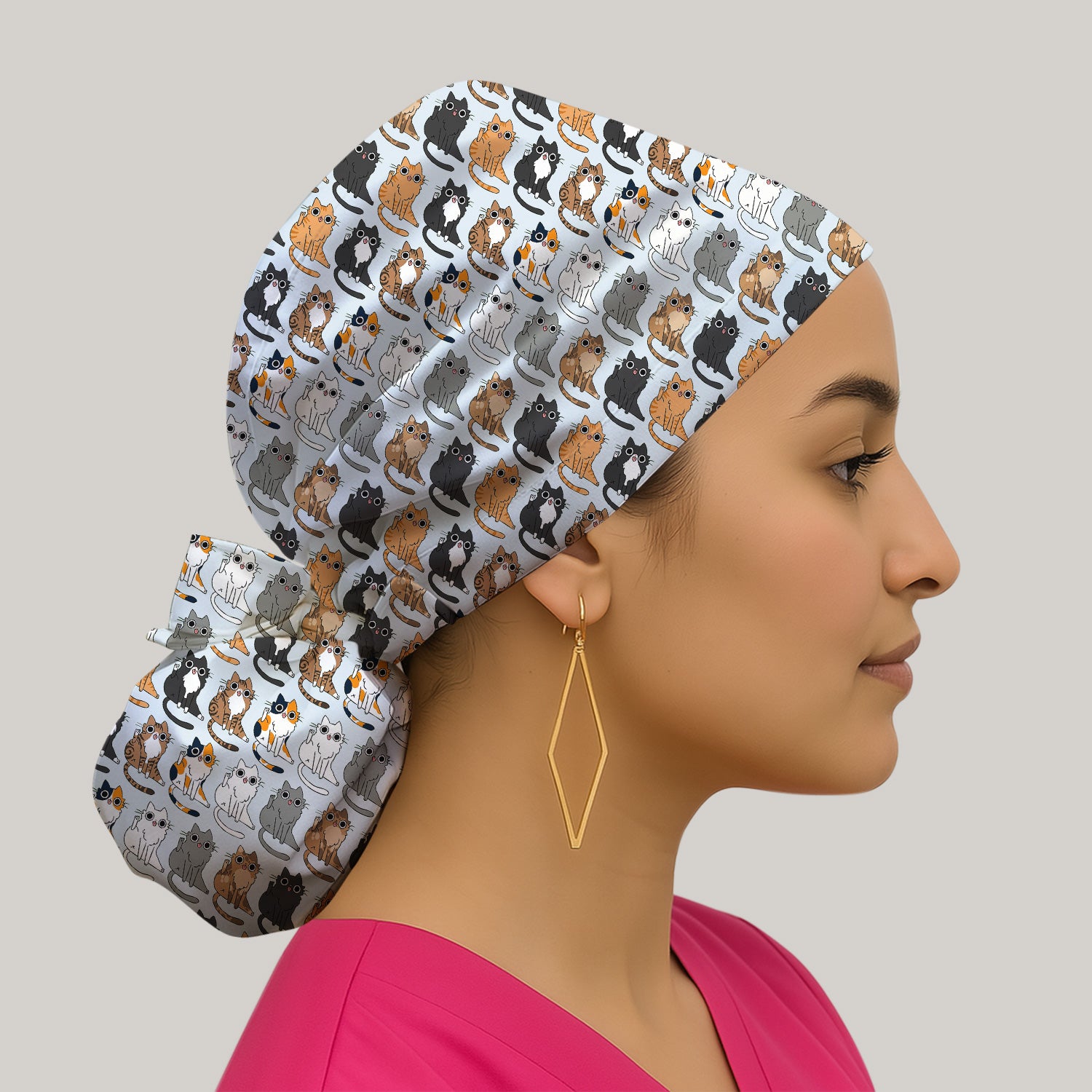 Cute Cartoon Cat Pattern Scrub Cap, Bouffant Scrub Caps for Women