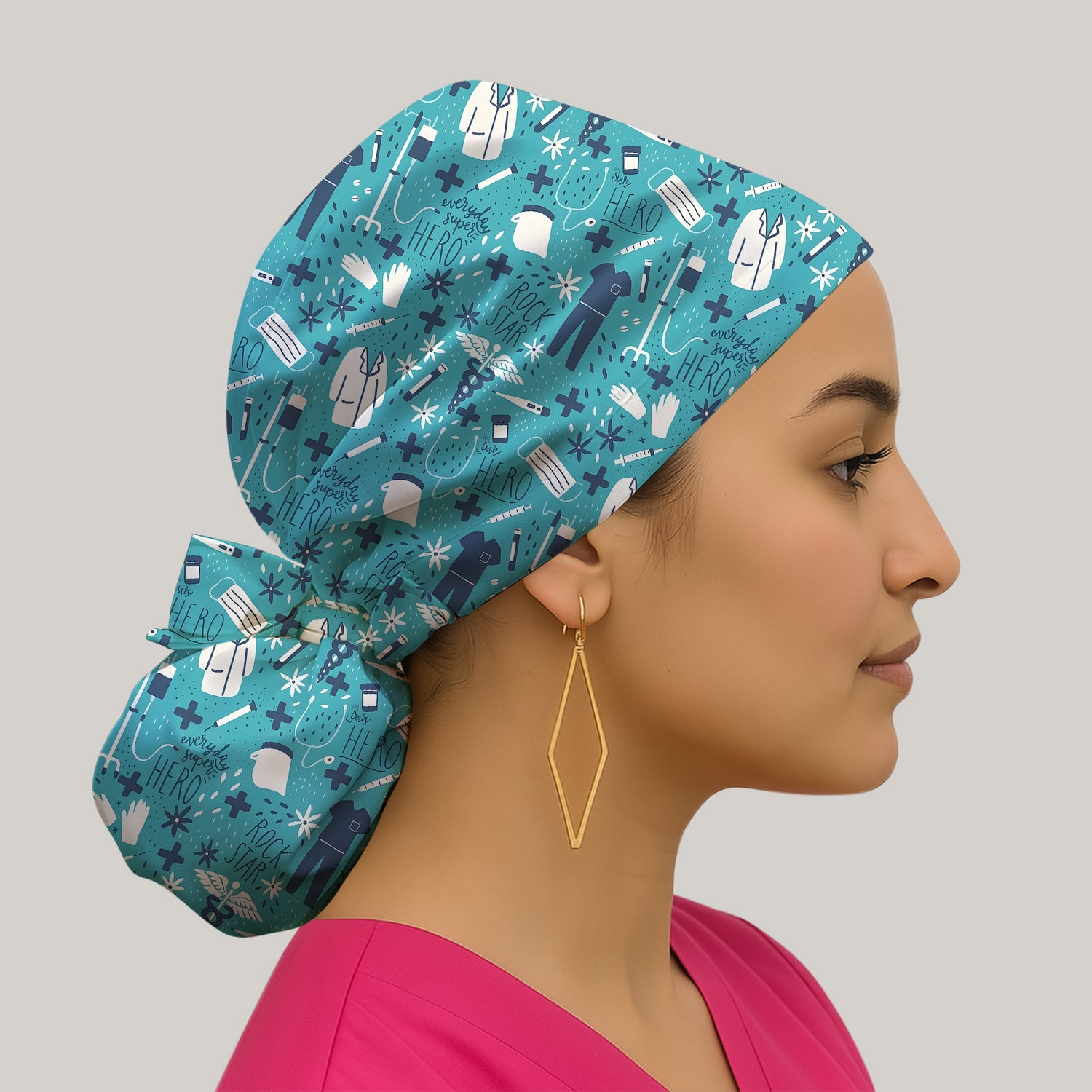 Inspirational Healthcare Hero Medical Tools Nurse Pattern Scrub Cap, Surgical Caps for Doctors