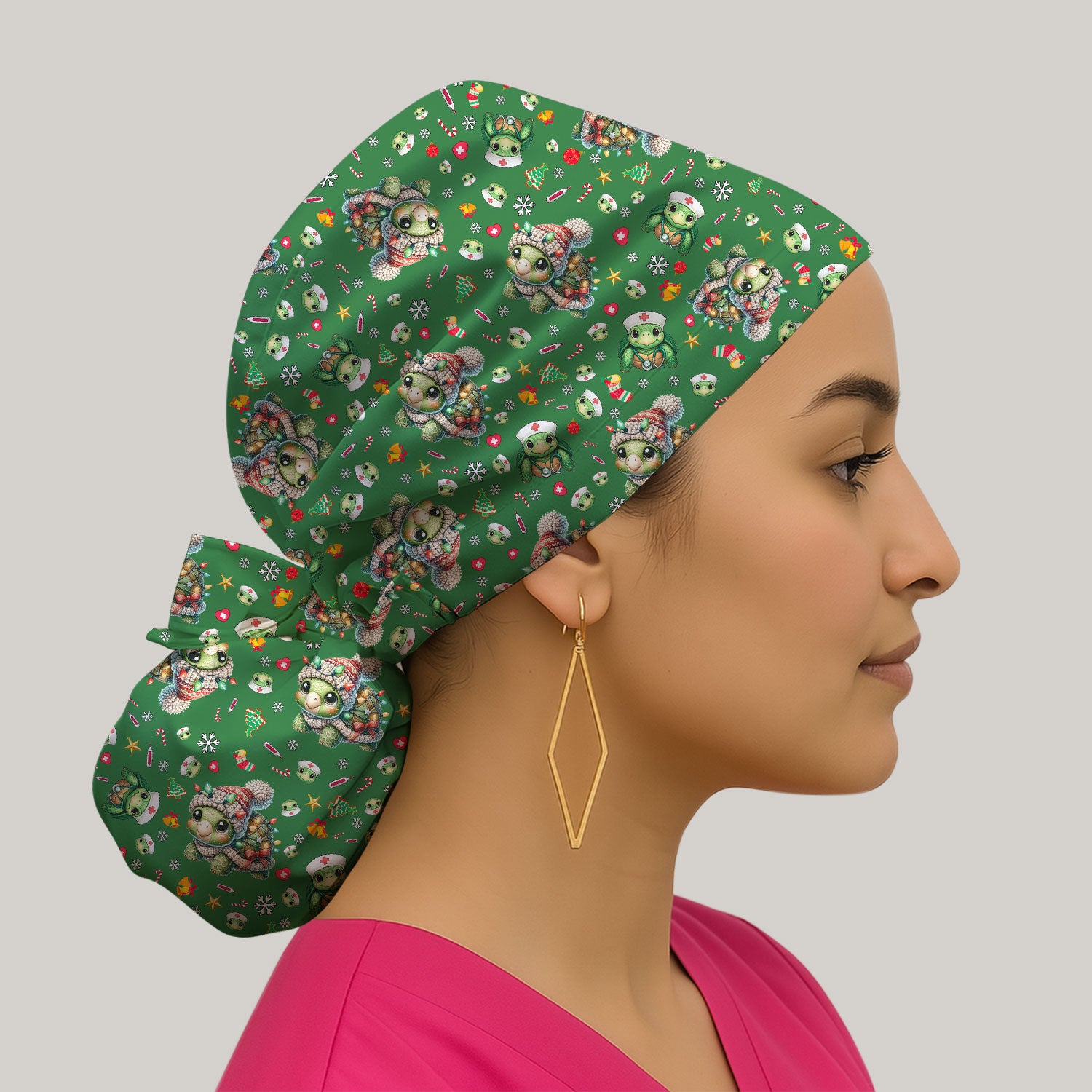 Christmas Turtle Bouffant Scrub Caps for Women - Cute Caps for Her - Breathable Fabrics Caps Uniform