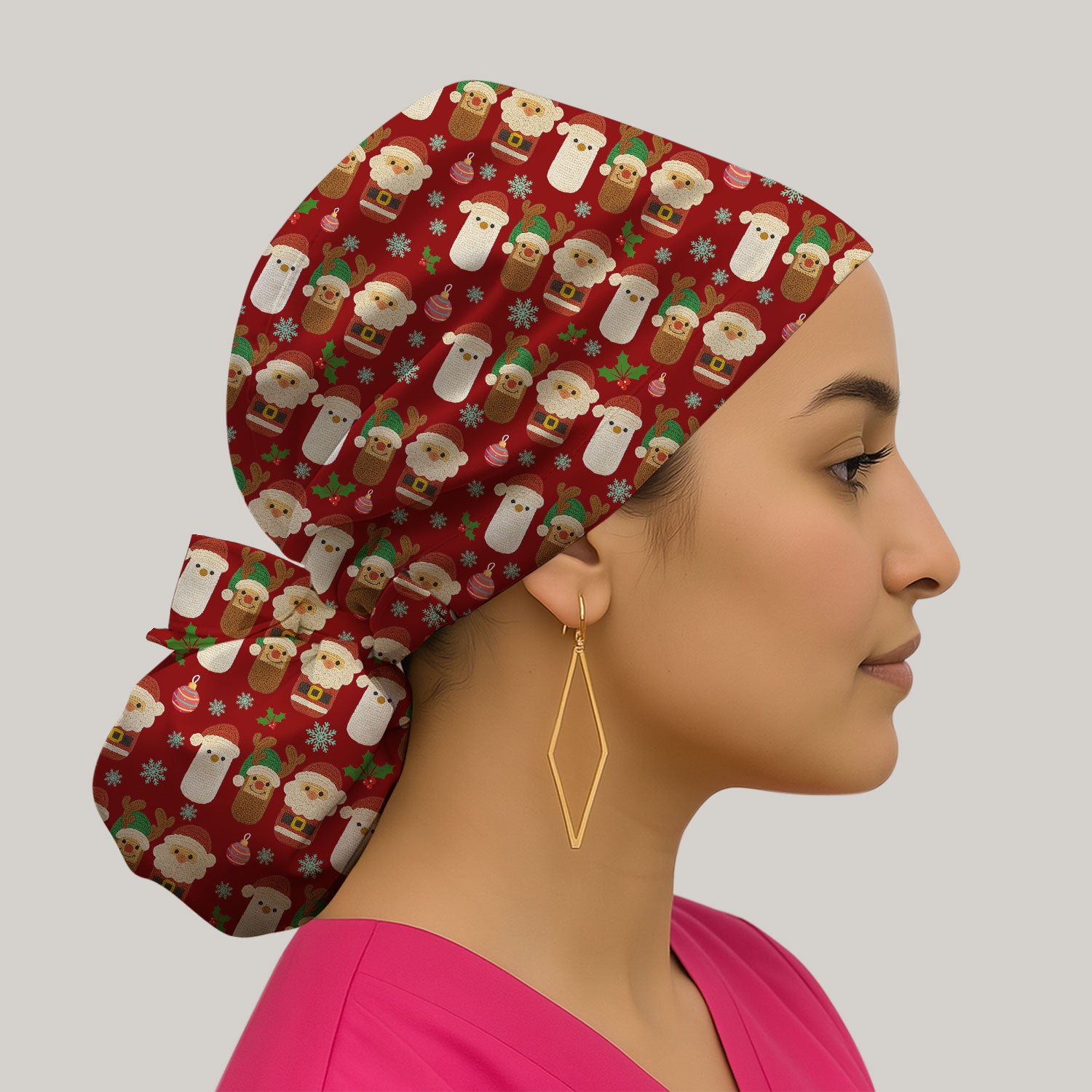 Christmas Santa Reindeer Snowman Bouffant Scrub Caps for Women - Holiday Chill Pill Caps for Nurses