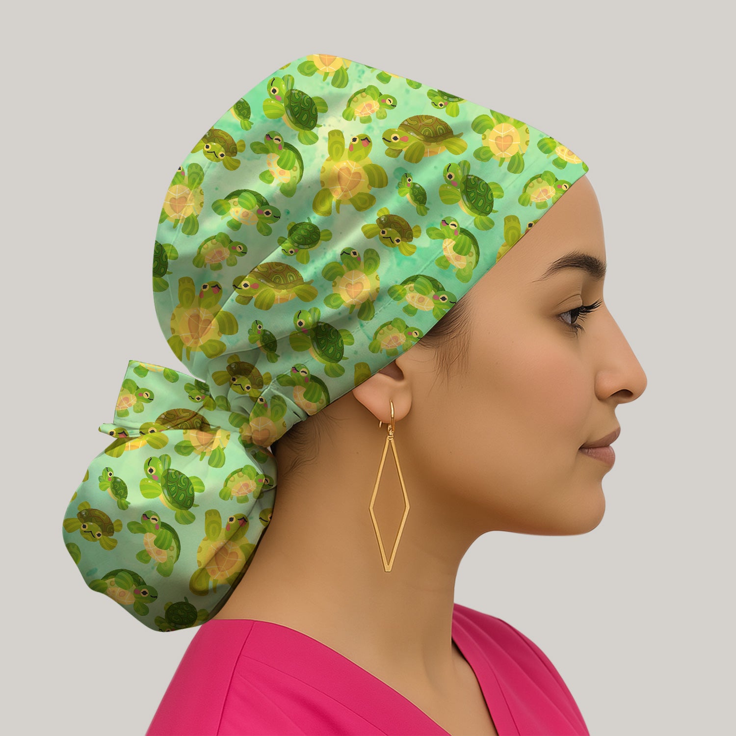 Cute Green Sea Turtle Pattern Scrubs Caps, Breathable Fabrics Caps Uniform