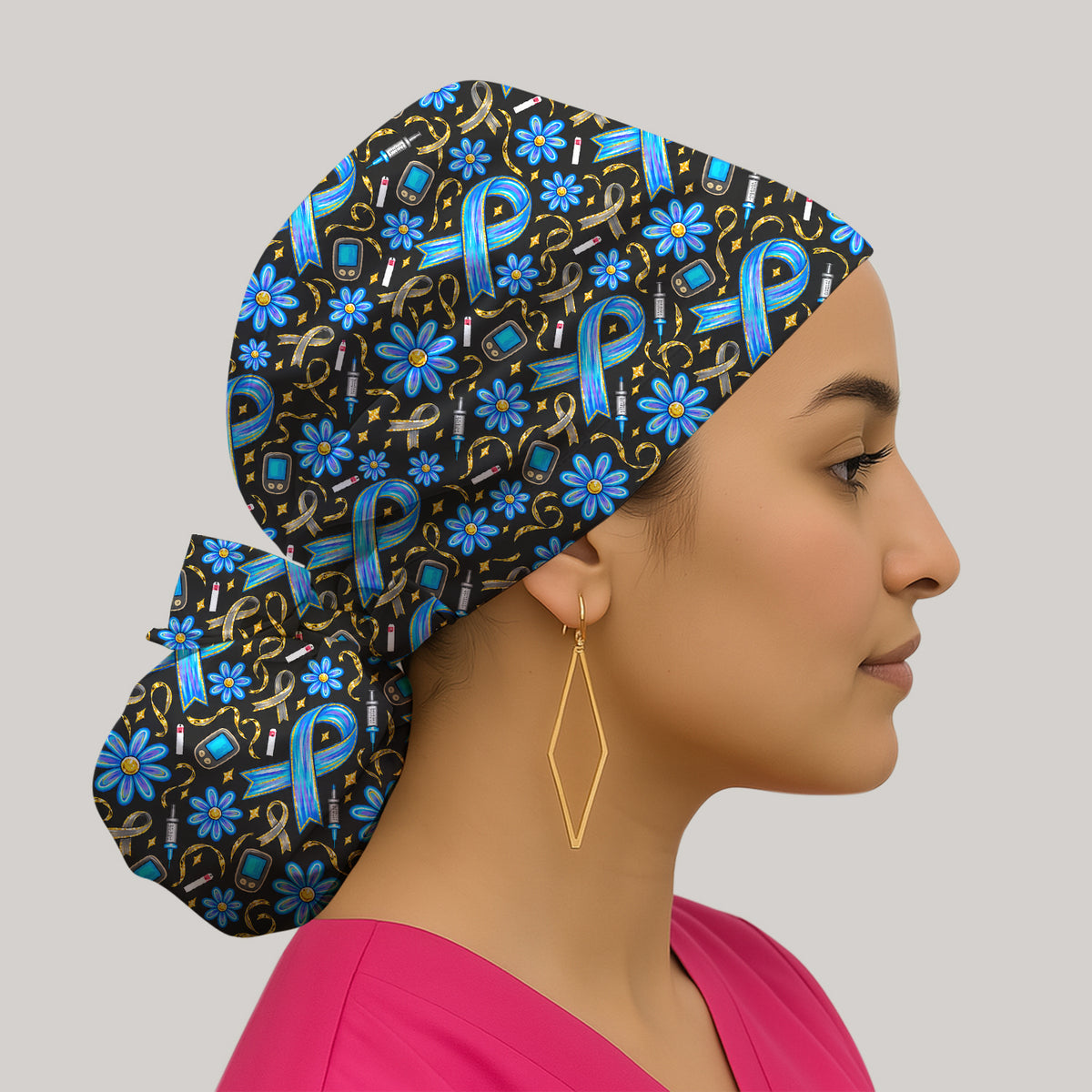 Diabetes Awareness Ribbon Pattern Scrub Cap, Surgical Caps for Doctors
