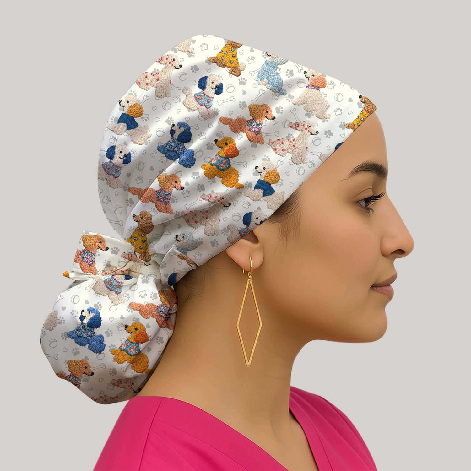 Cute Colorful Poodle Pattern Scrub Cap, Breathable Fabrics Caps Uniform